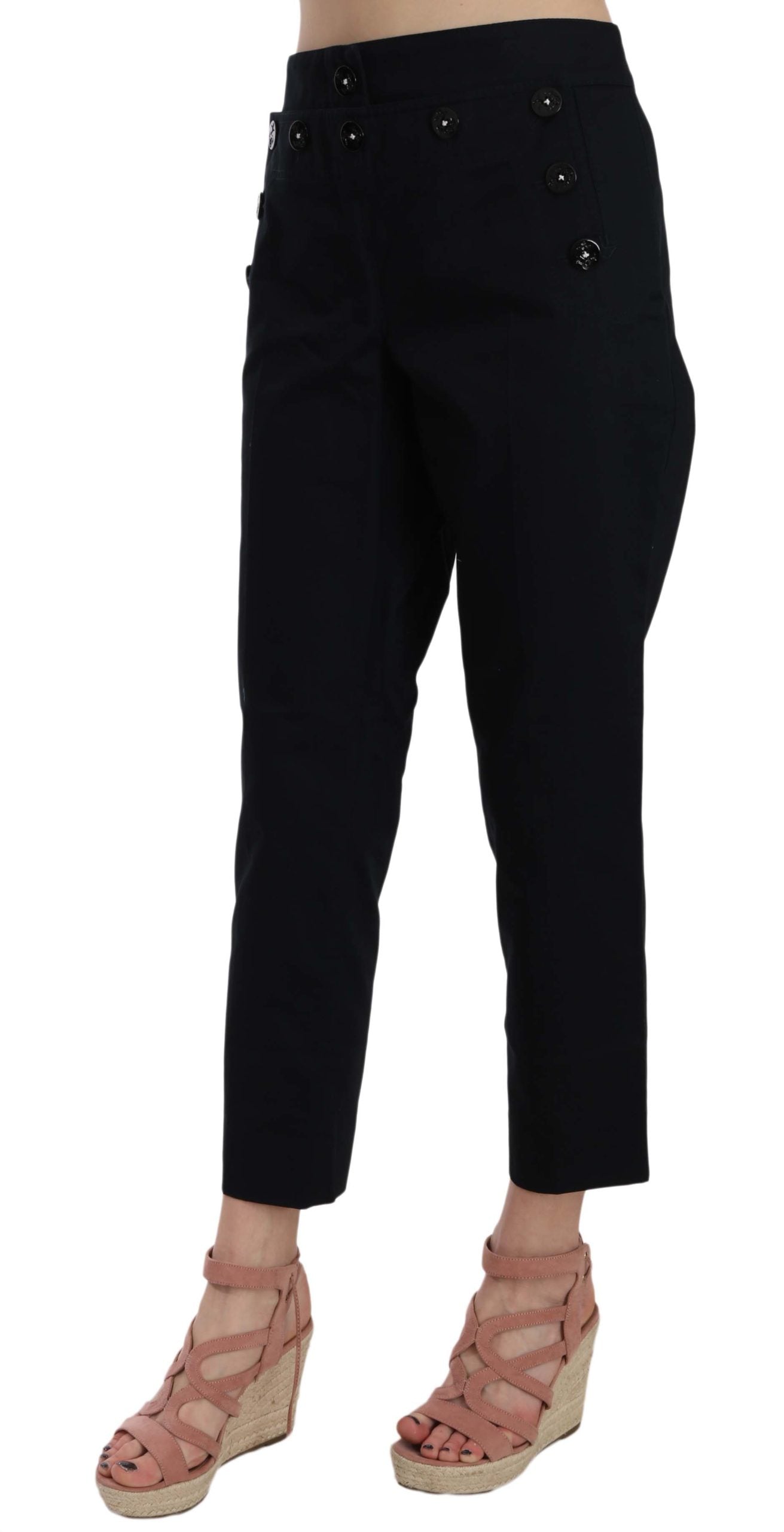 Pair of black pants with pockets on a model
