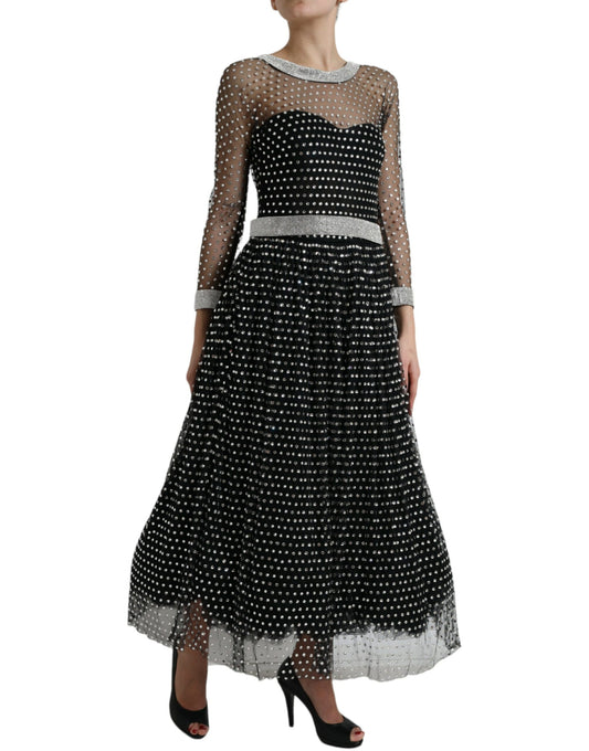 Black crystal embellished A-line gown dress