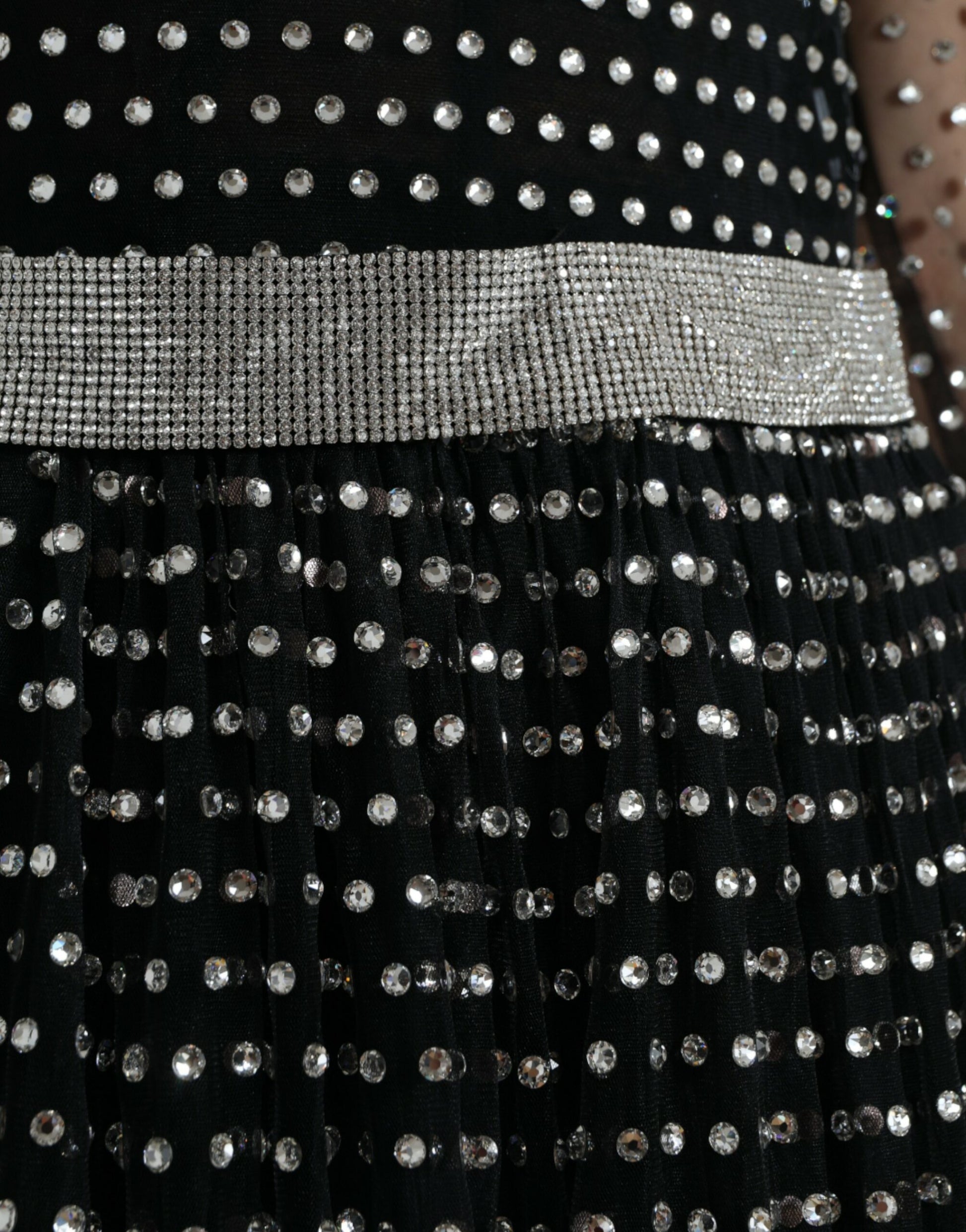 Black sequined dress with silver embellishments, A-line style, from Dolce & Gabbana