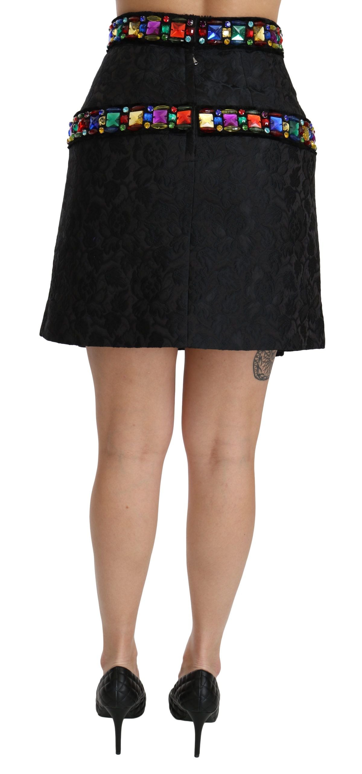 Black skirt with colorful embroidery on waistband