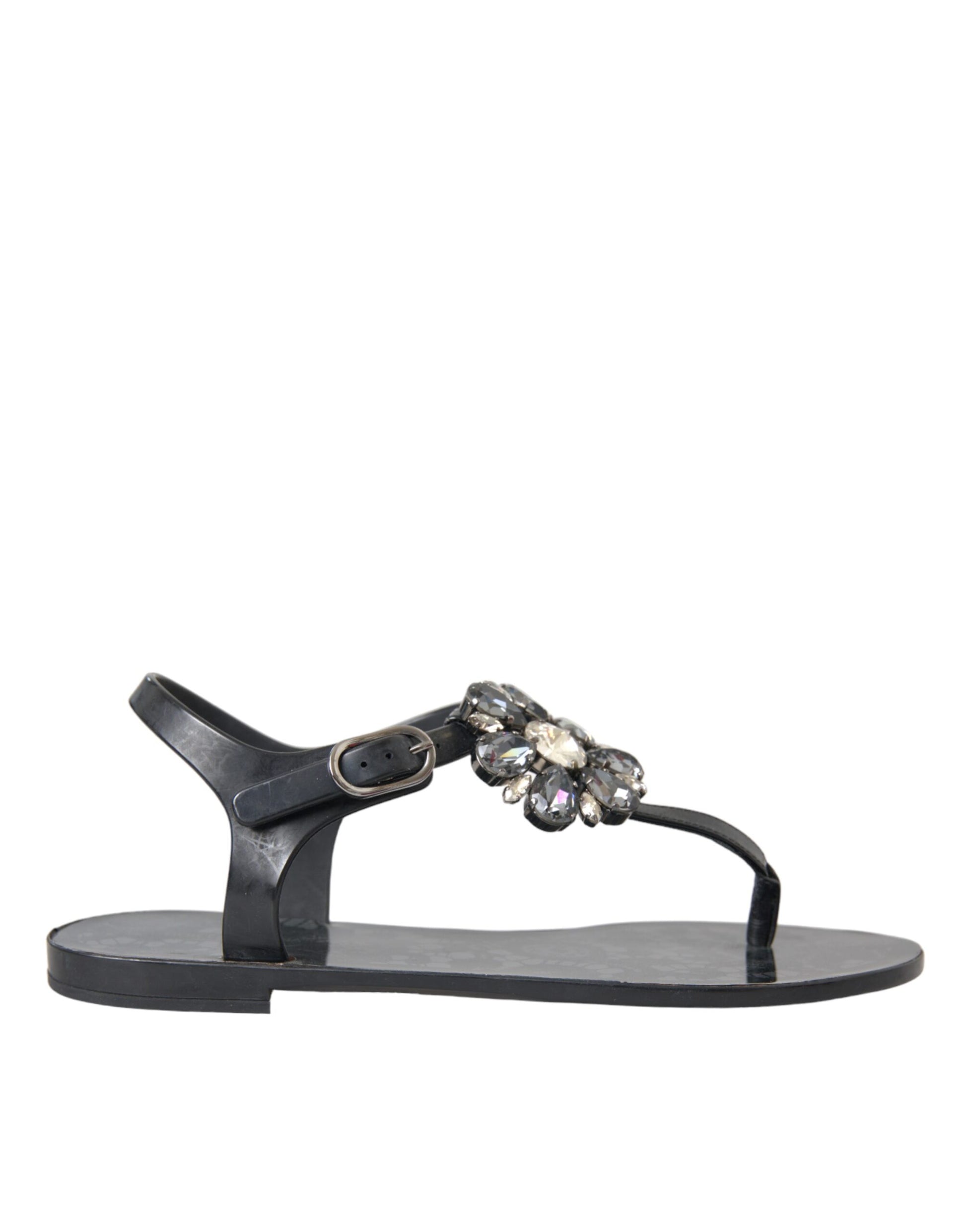 Black high heel sandal with embellishments on top