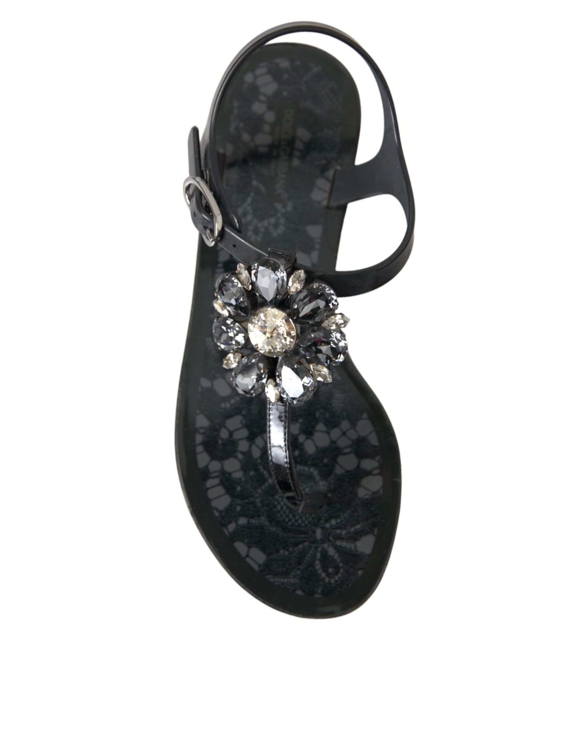 Black sandal with embellished heel