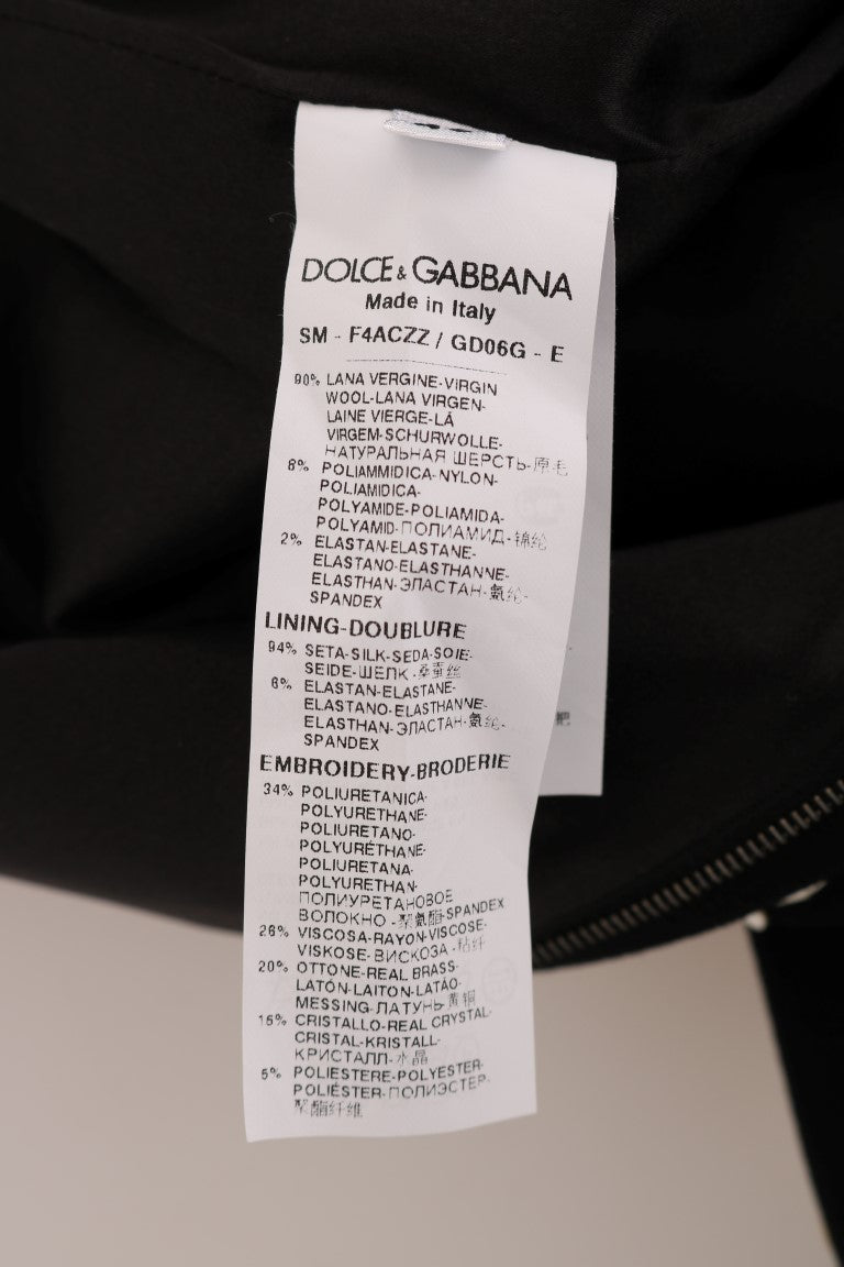 Tag on black jacket with white lettering