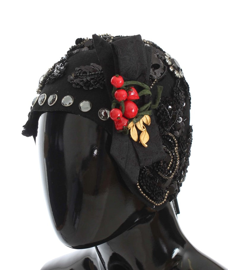 Headpiece with berries and leaves on a black background