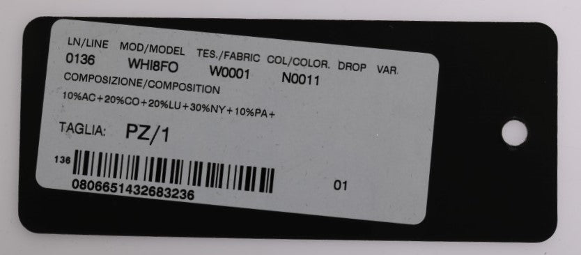 White label on black background with printed information