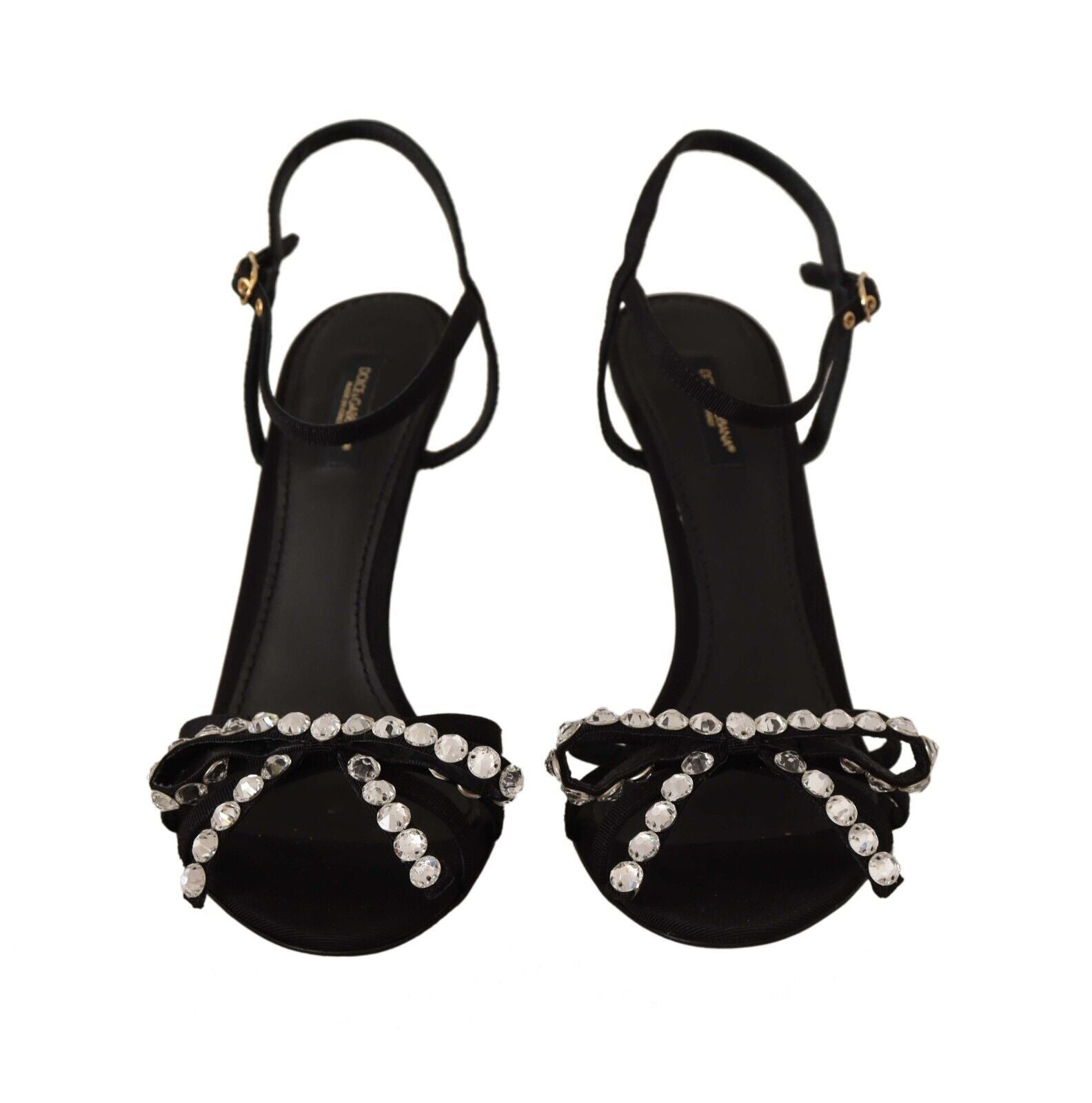 Black high heel shoes with rhinestones on straps
