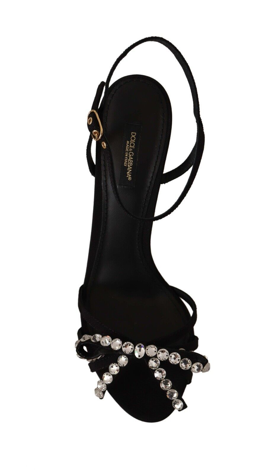 Black high heel shoe with rhinestone embellishments