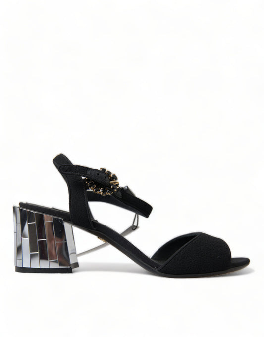 High heel sandal with glittery embellishments and a stiletto heel