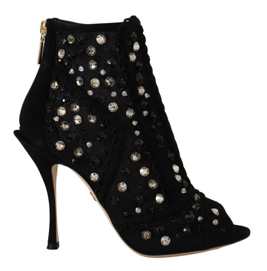 Black ankle boot with embellishments and high heel