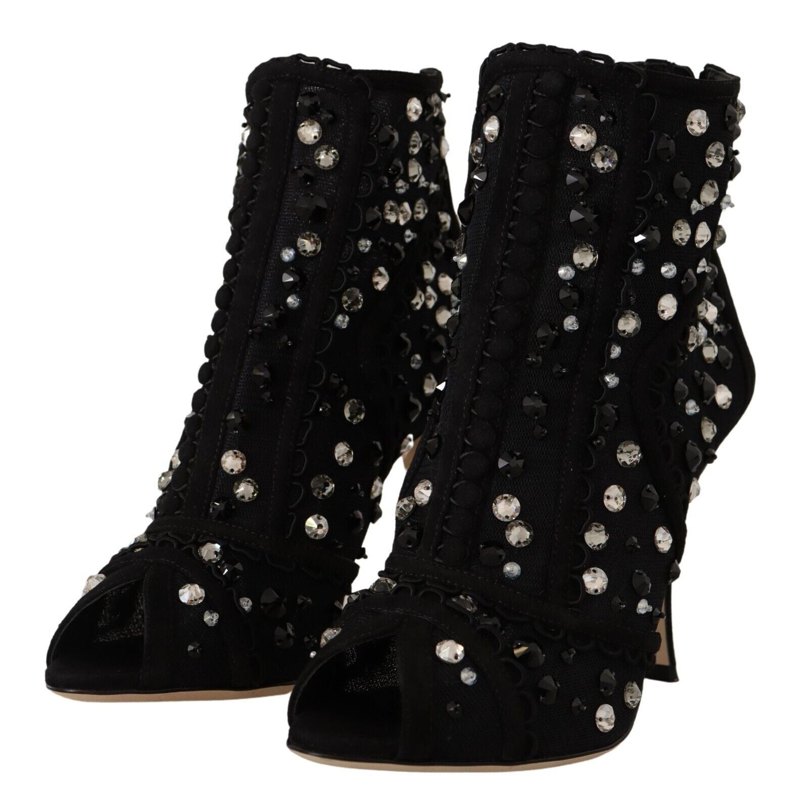 Black boots with silver studs and embroidery