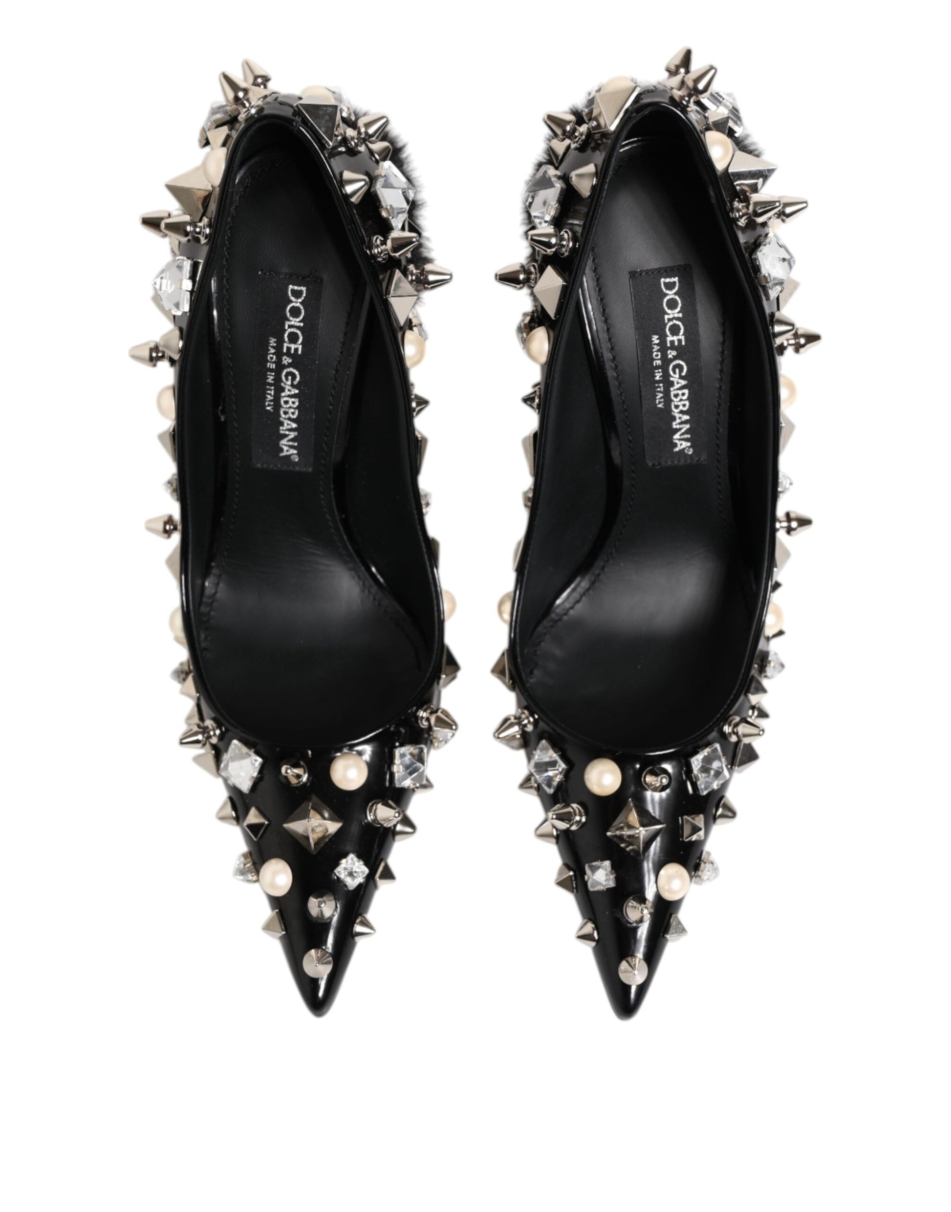 Black high heel shoes with studs and rhinestones