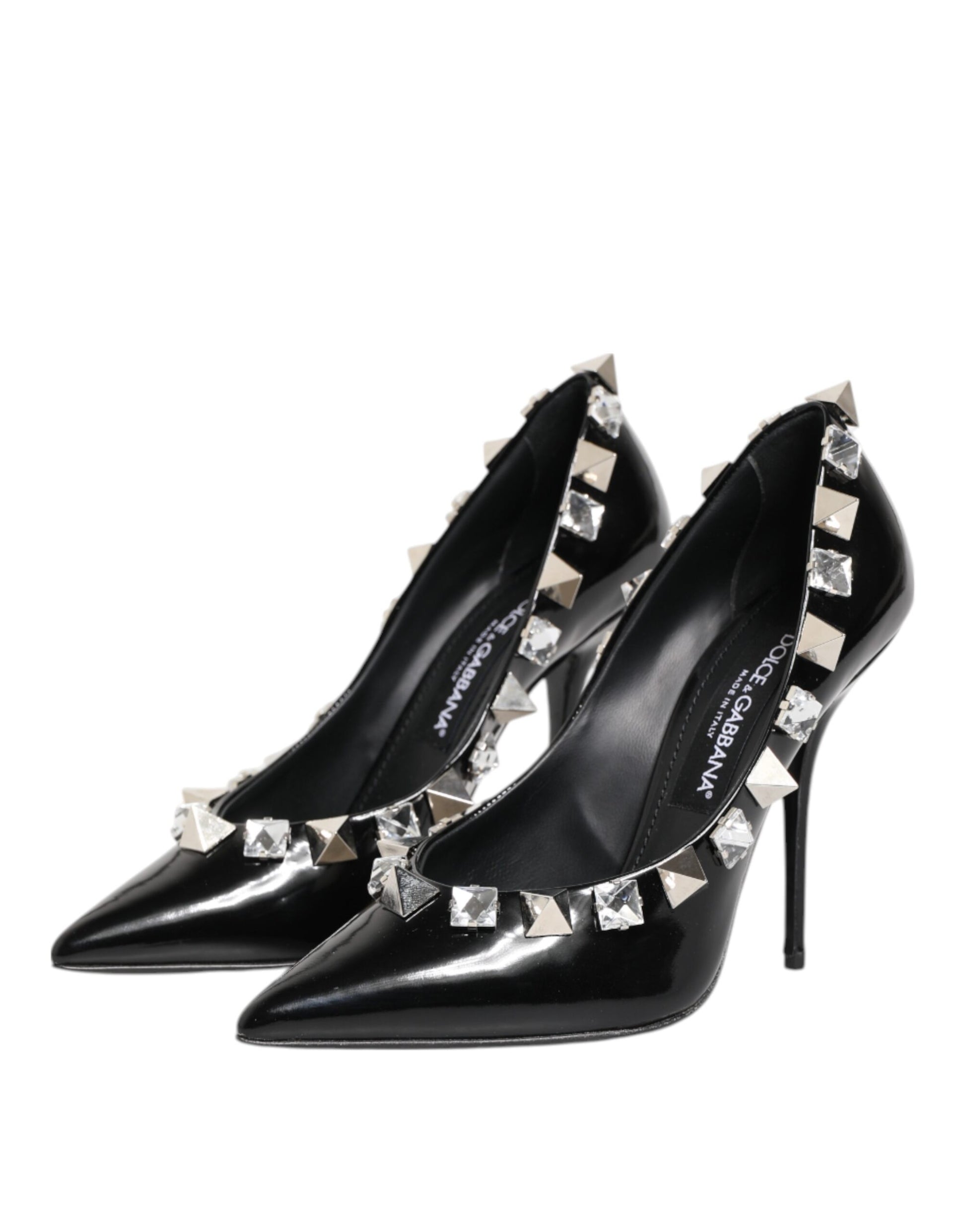 Black high heel shoes with studded detailing on the vamp
