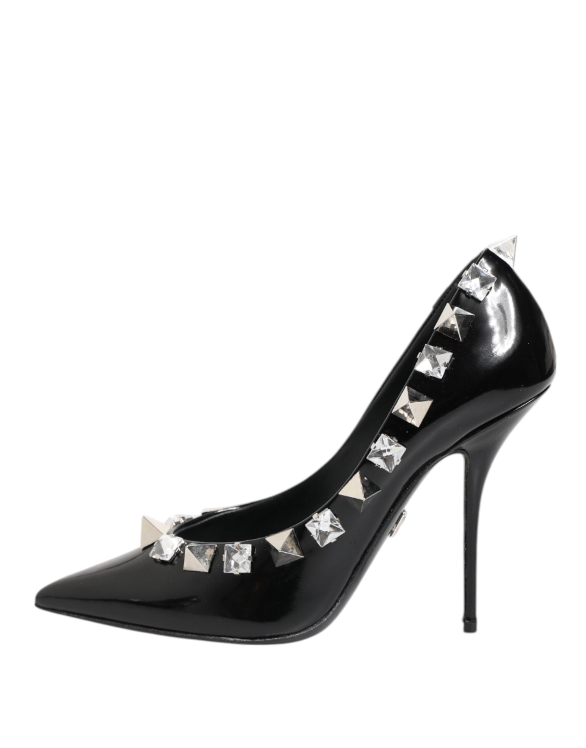 Black high heel shoe with studs on toe