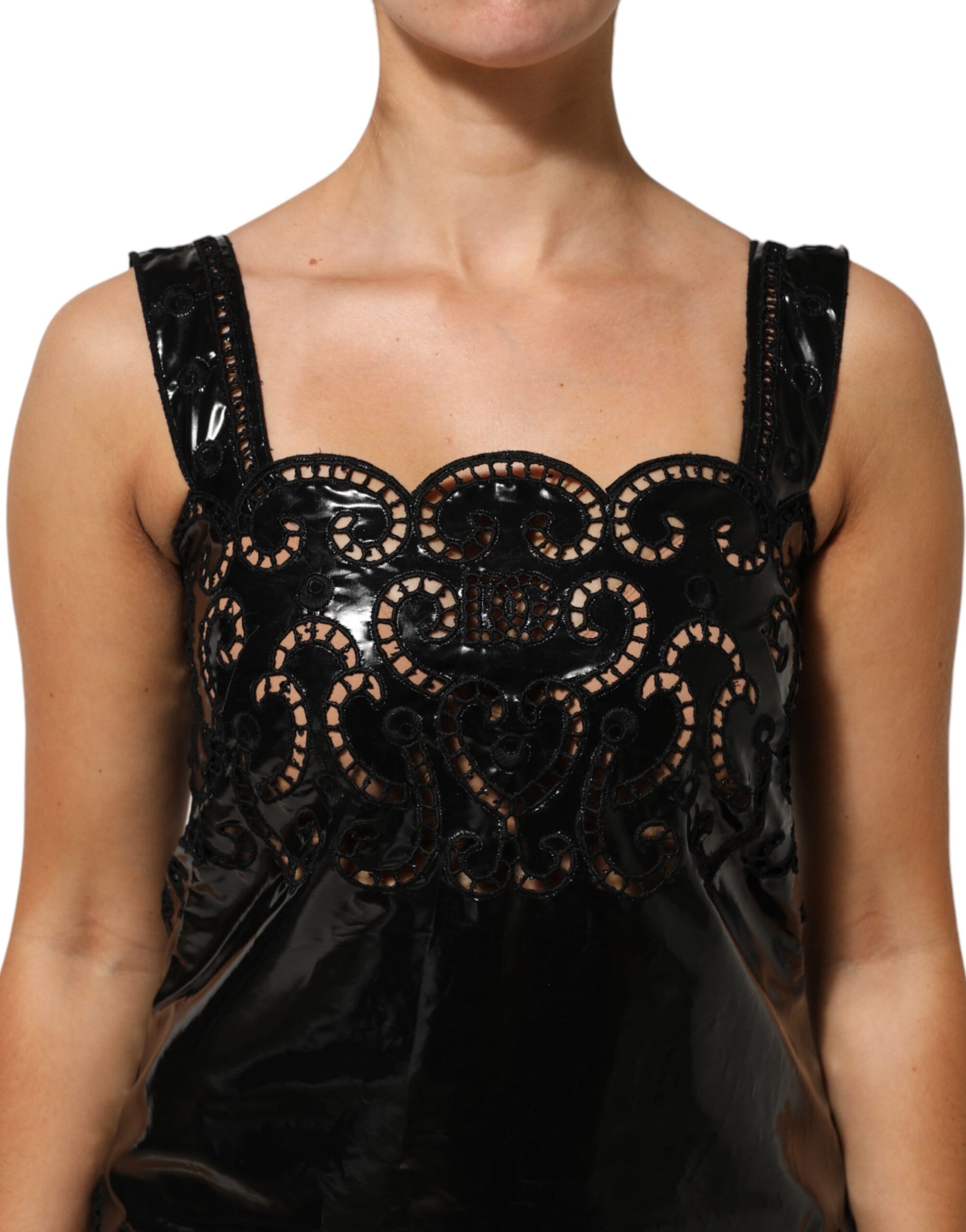 Black cut out dress with embroidered detailing