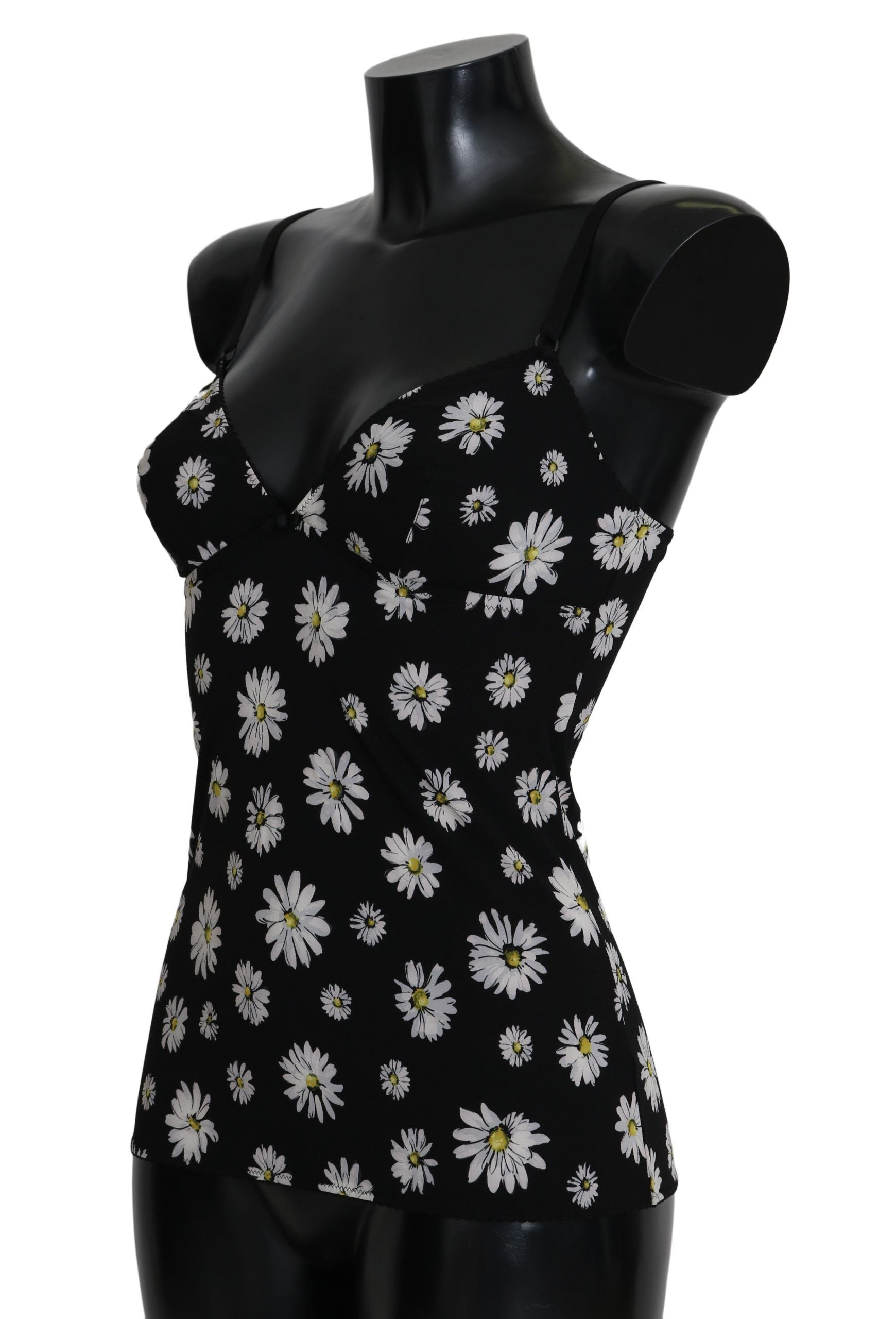 A black dress with a daisy print, part of the Dolce & Gabbana lingerie collection