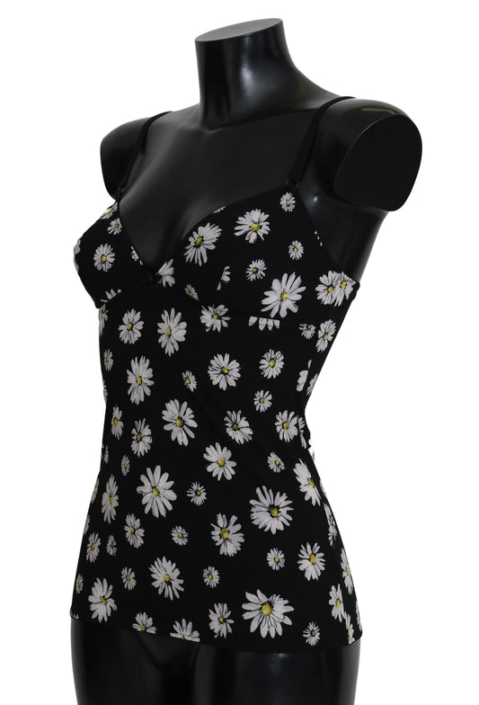 A black dress with a daisy print, part of the Dolce & Gabbana lingerie collection