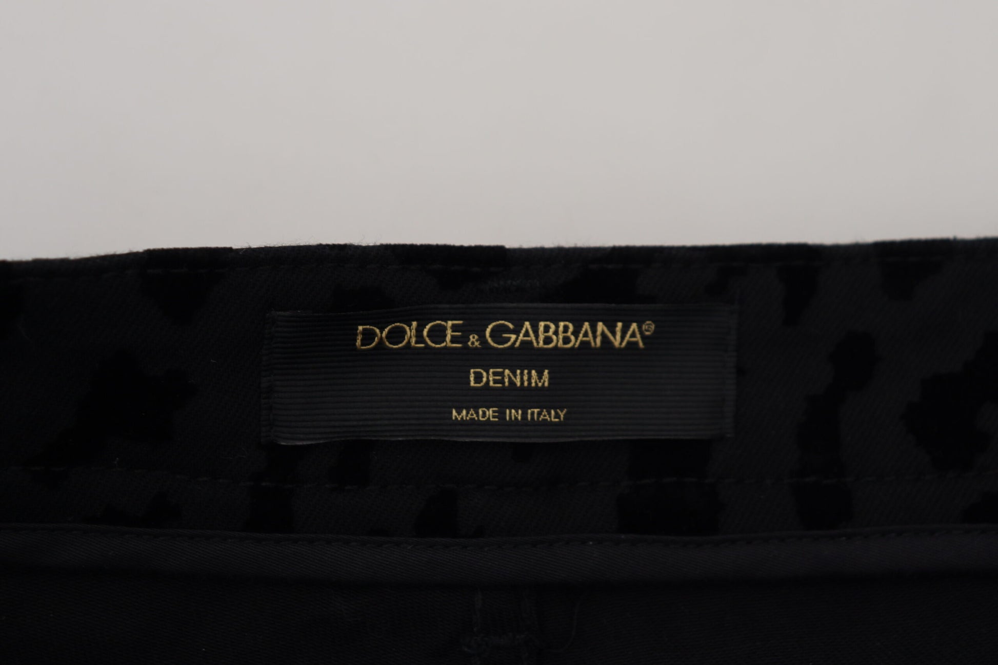 Black denim label on clothing