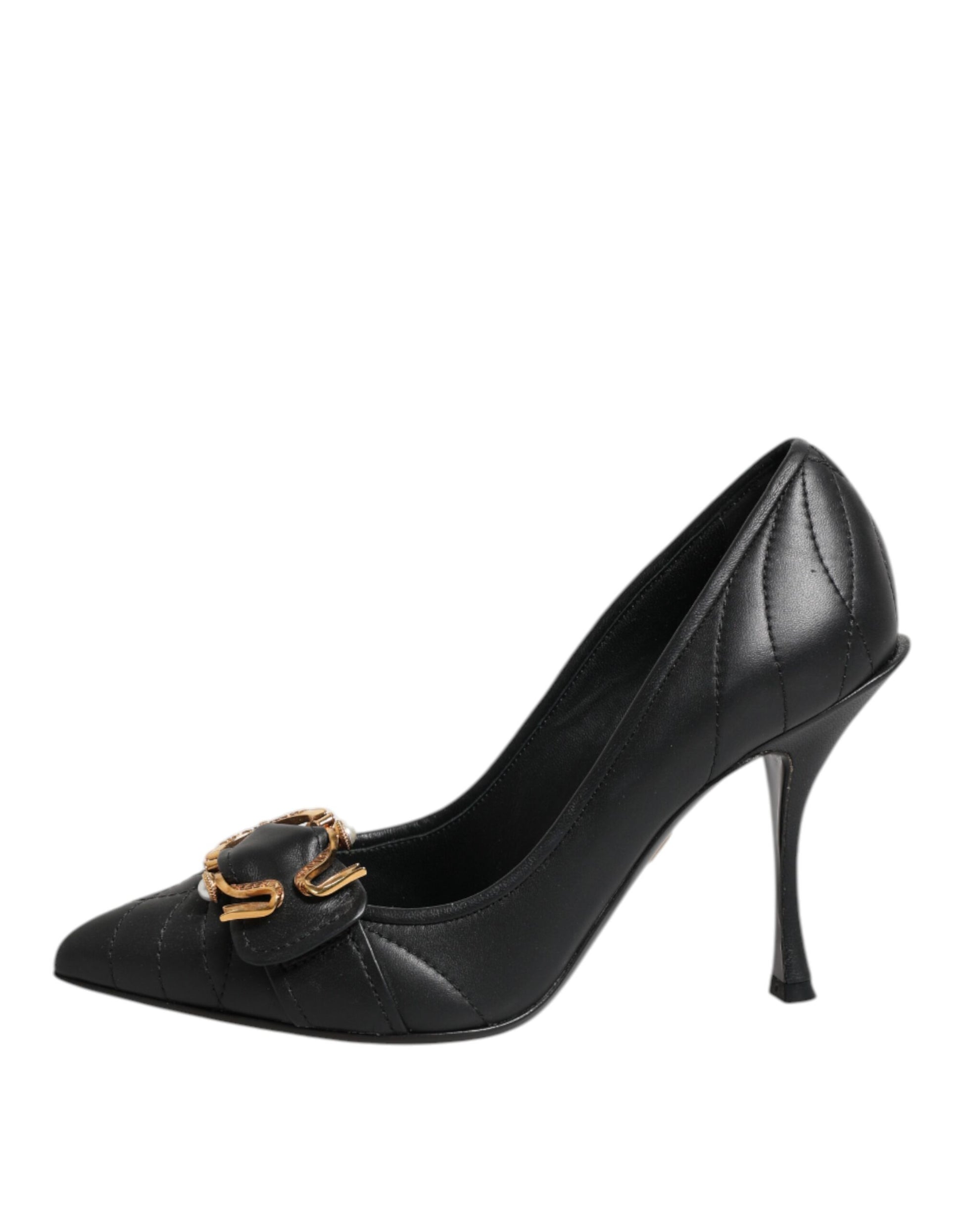 Black high heel shoe with bow detail on toe