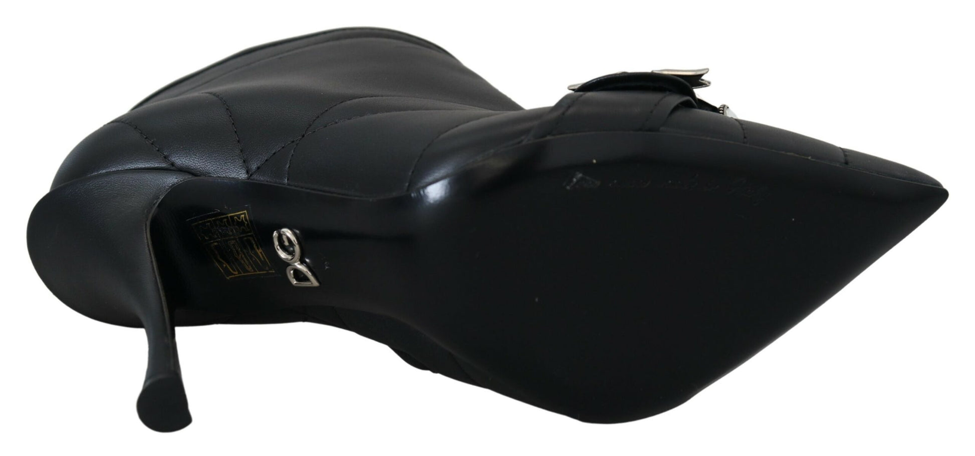 Black leather motorcycle jacket with zipper and buckle details
