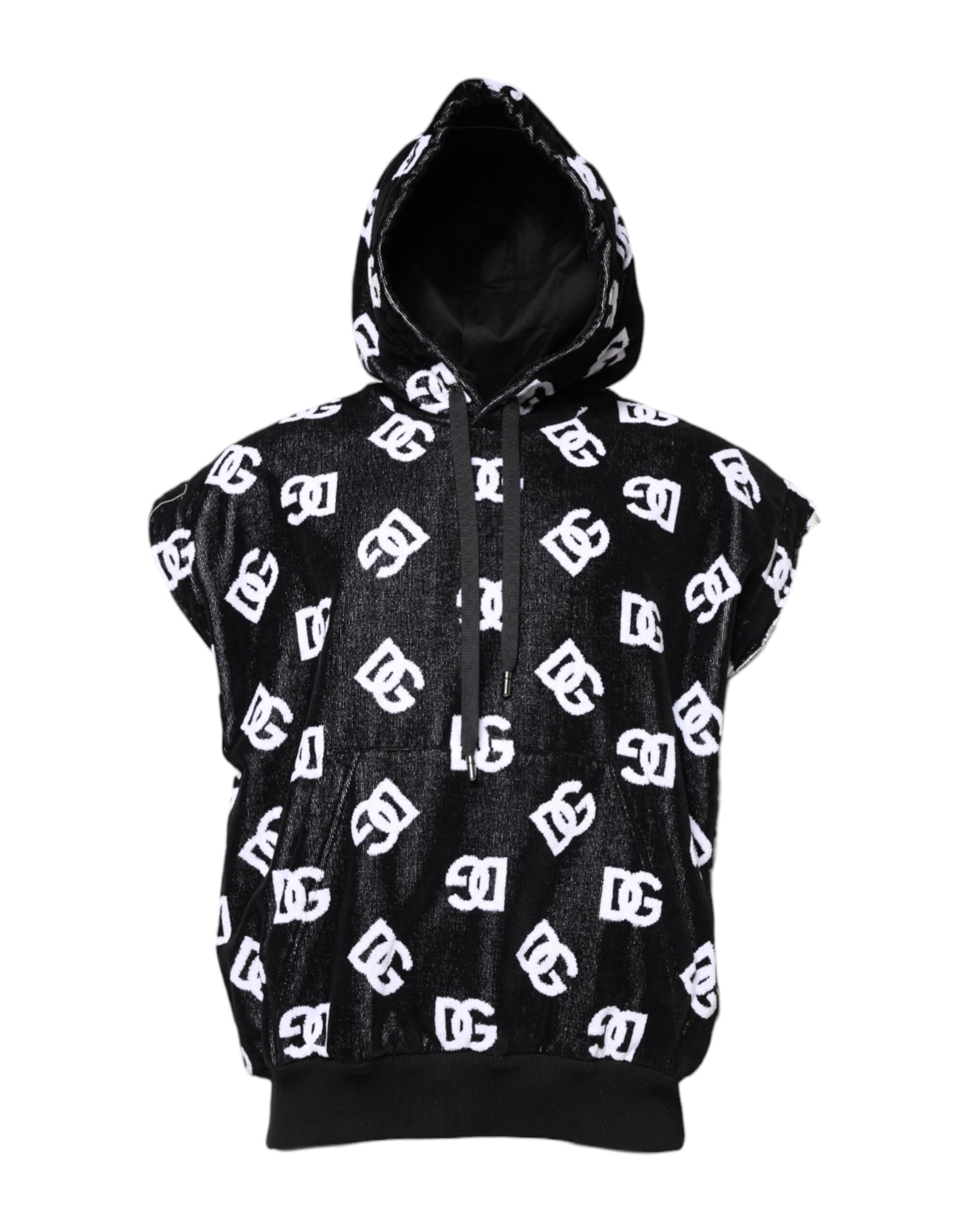 Black hoodie with white lettering pattern