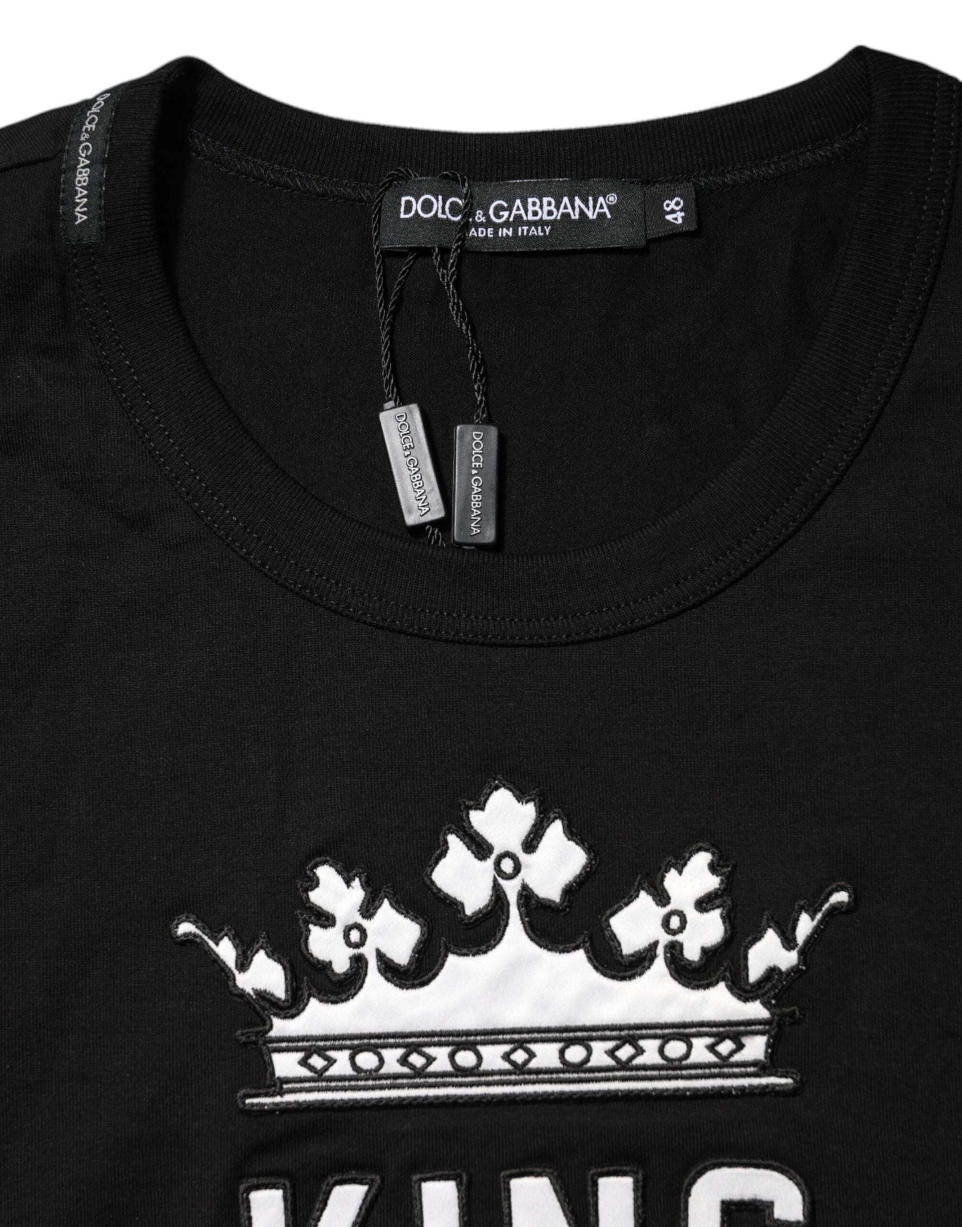 Black t-shirt with white crown graphic on front