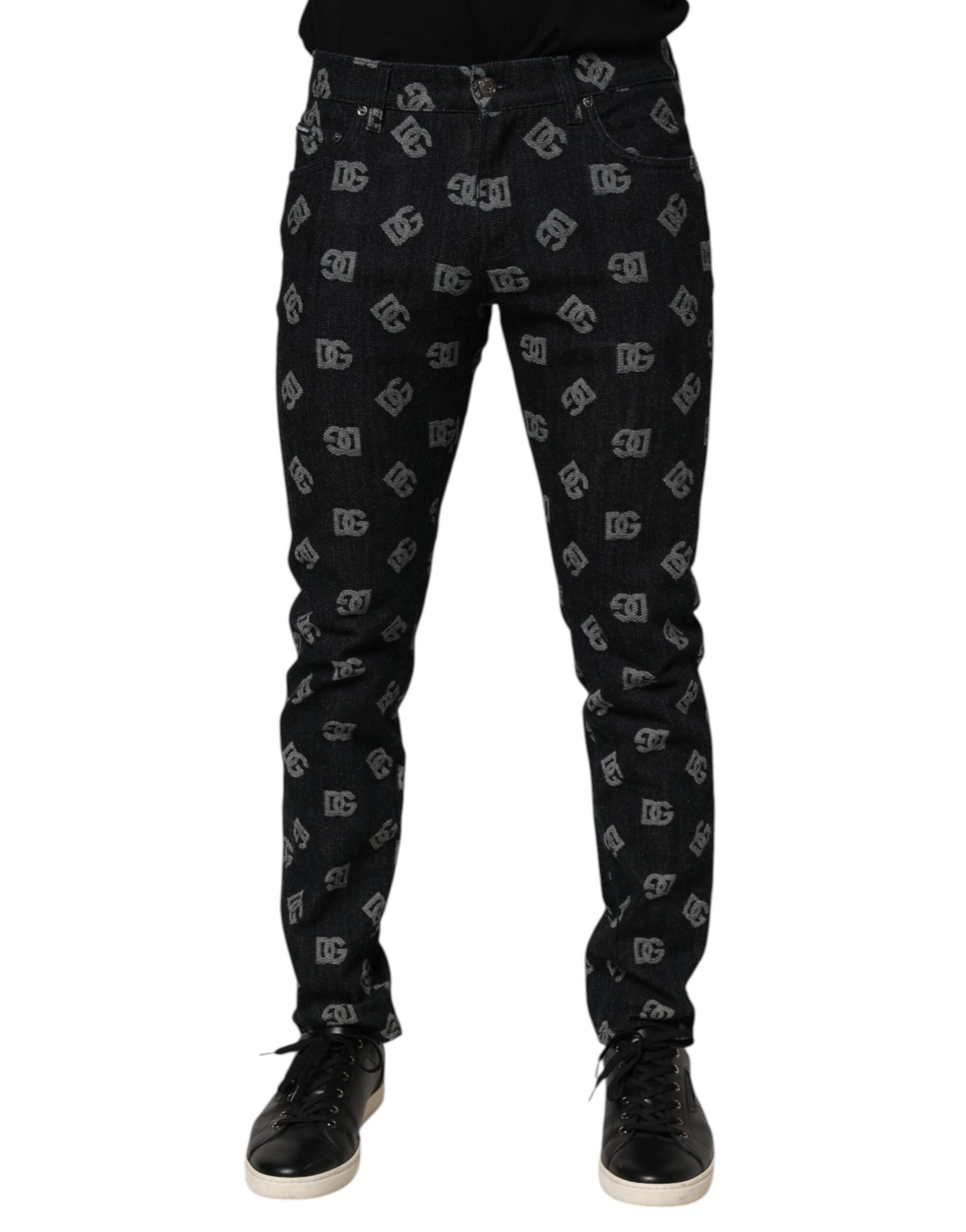 Pair of black pants with white patterned design