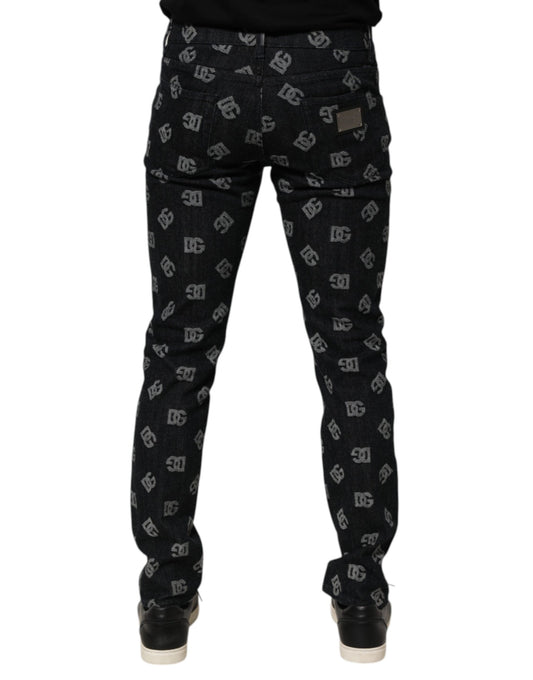 Pair of black pants with white patterned design on legs