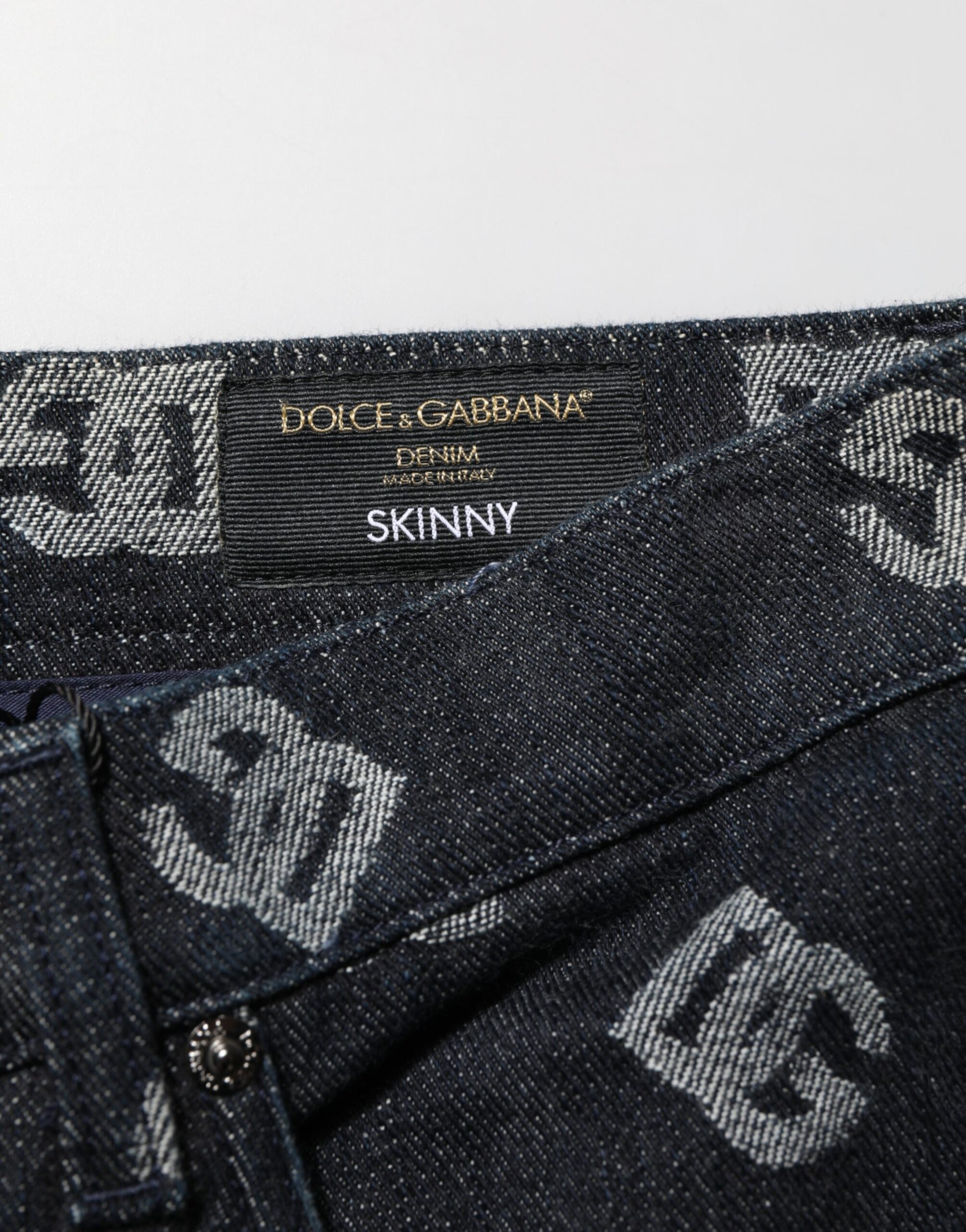 Pair of jeans with brand label on waistband