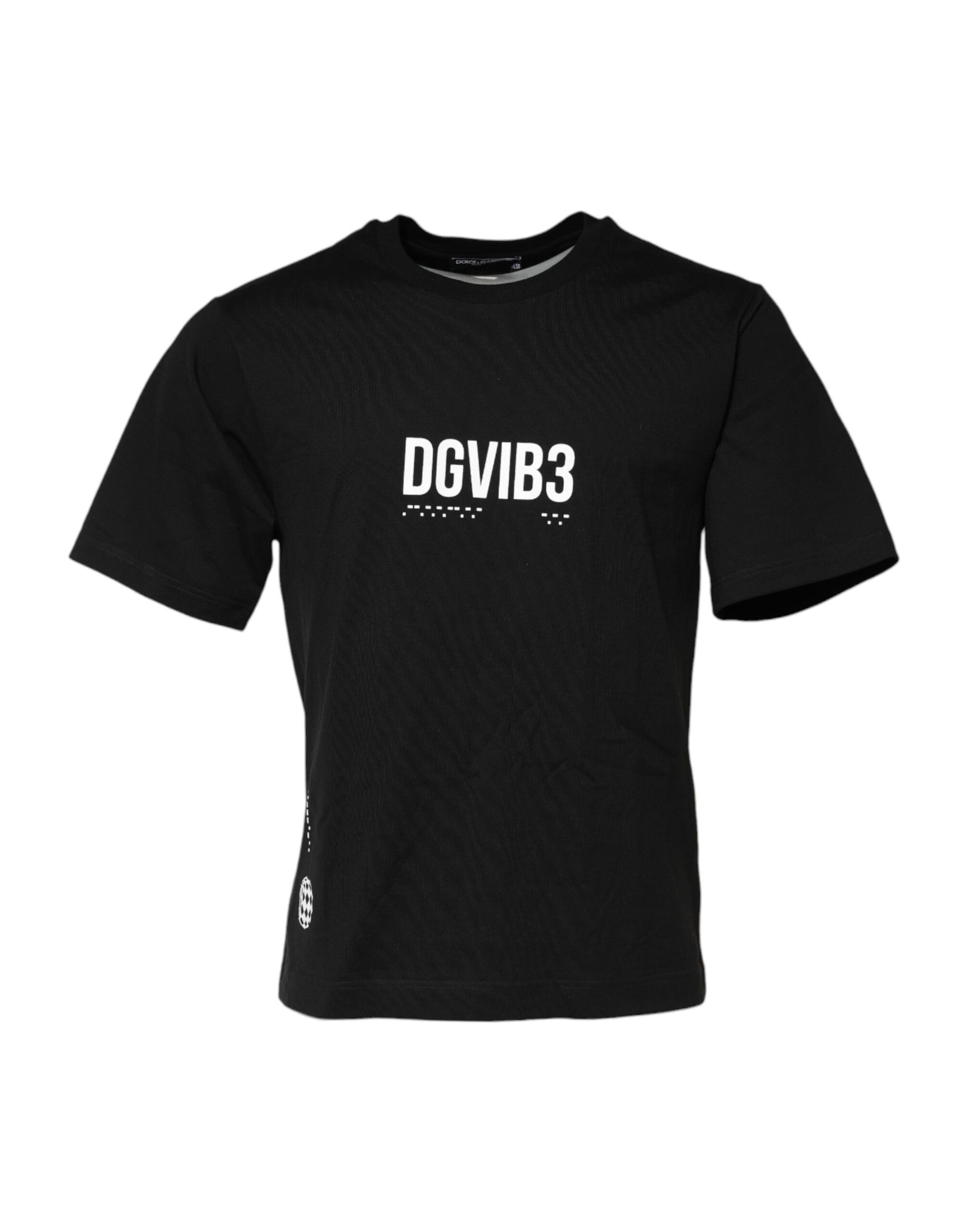 Black short sleeved shirt with white lettering on front