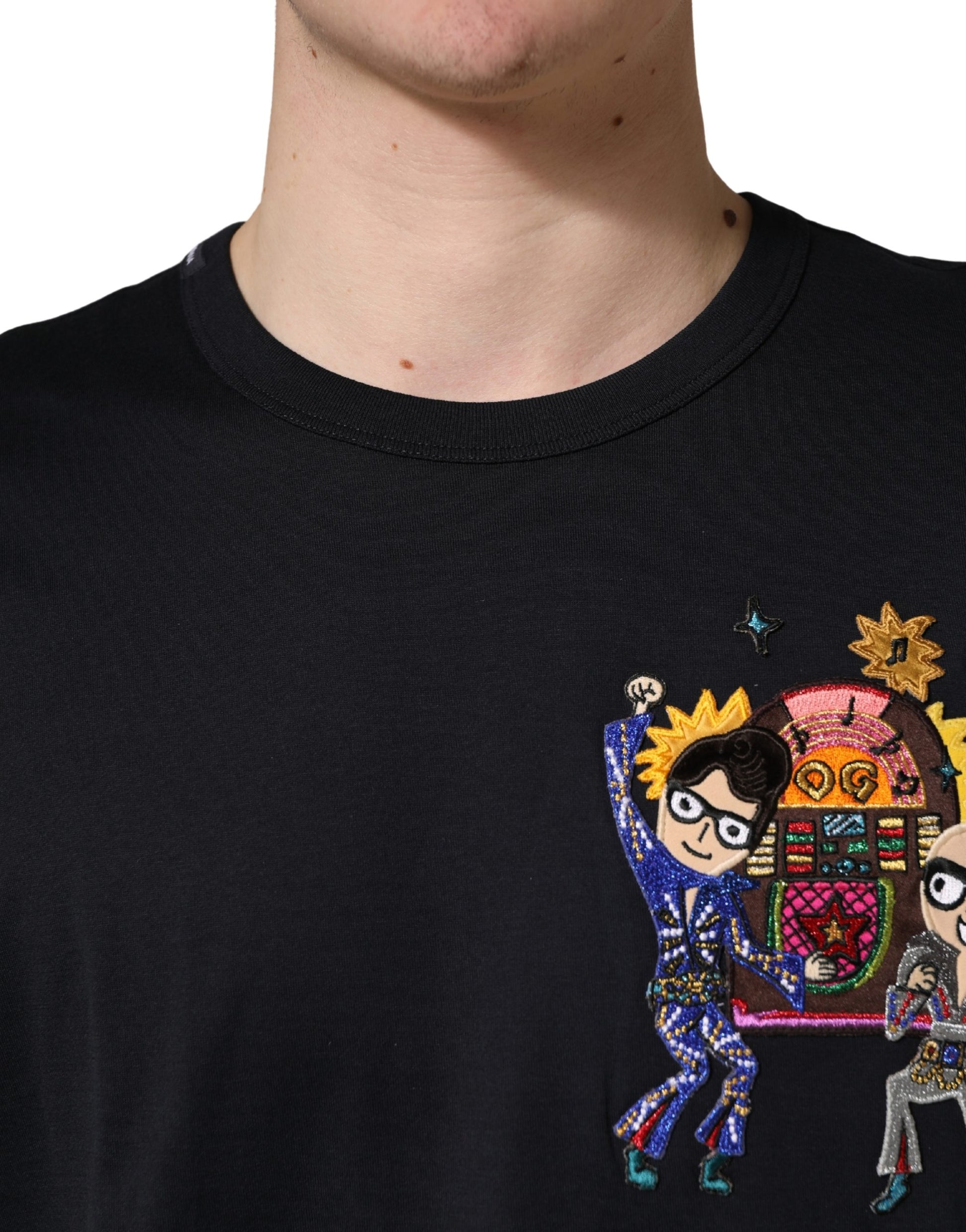 Black t-shirt with cartoon character on front