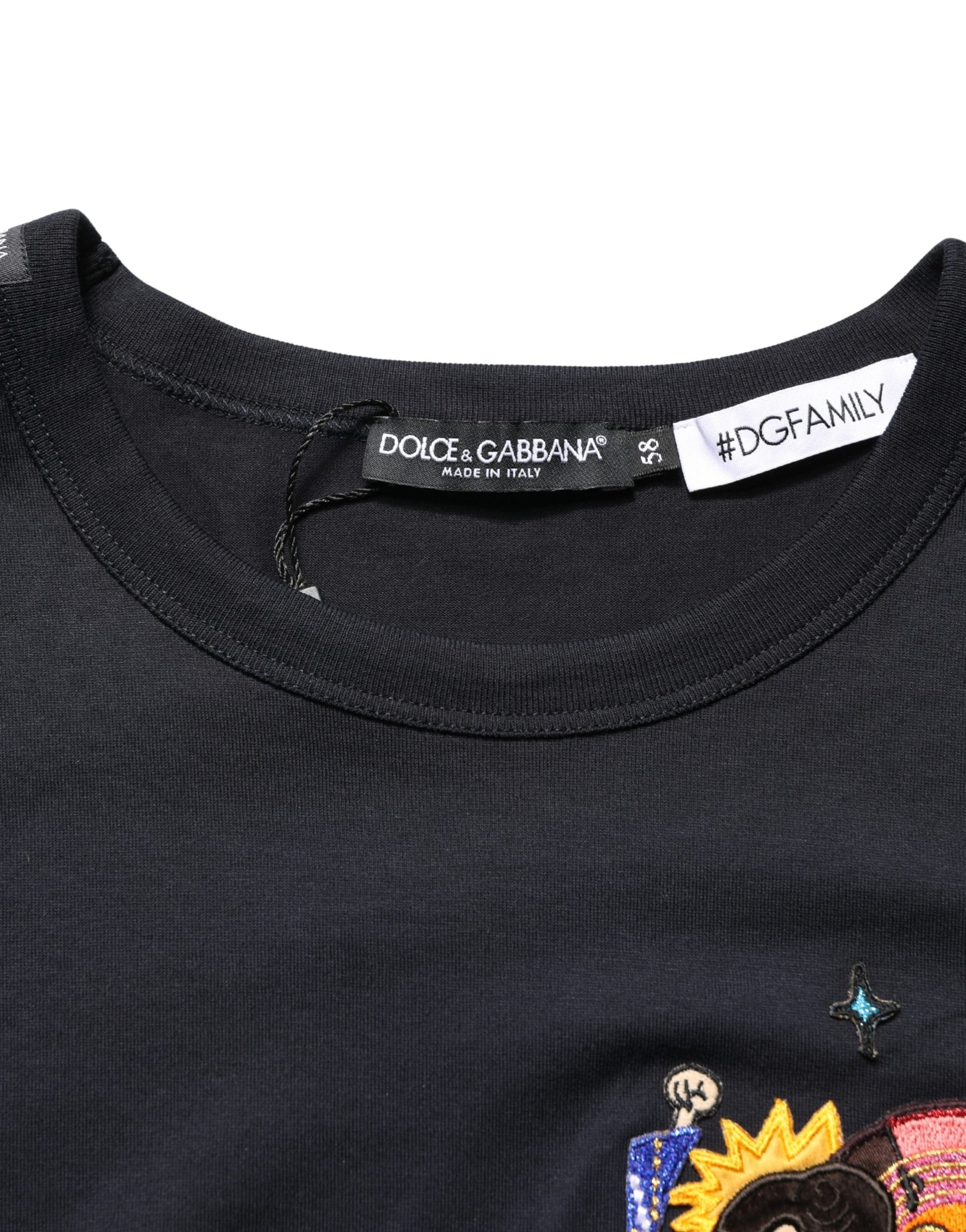 Black t-shirt with logo on front
