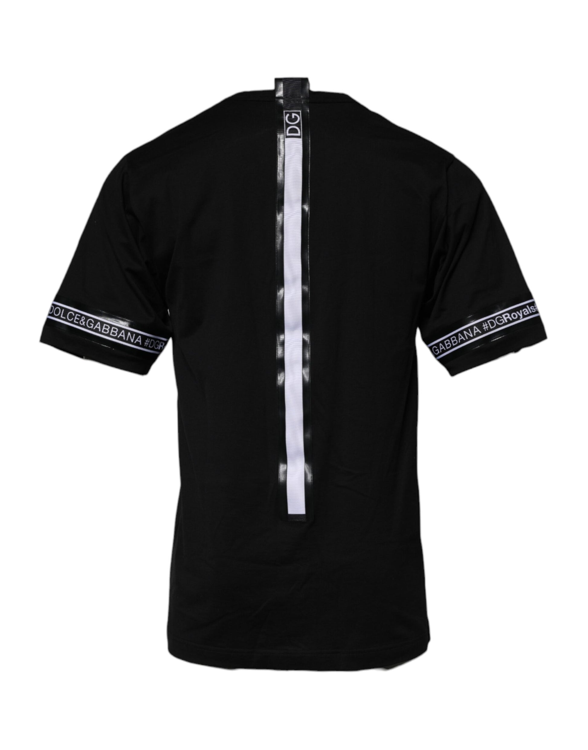 Black short sleeve shirt with white trim on back