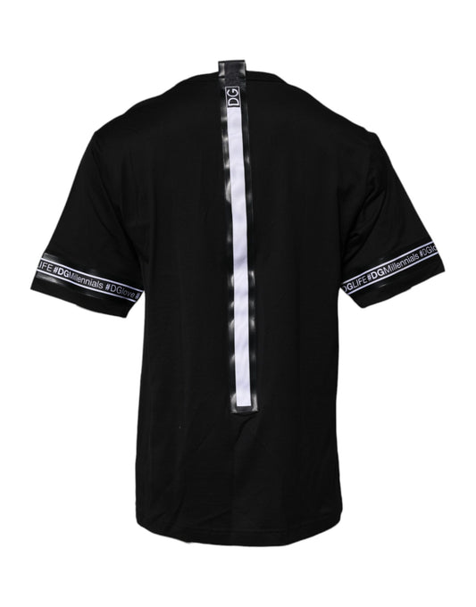Black short sleeve shirt with white stripe on back