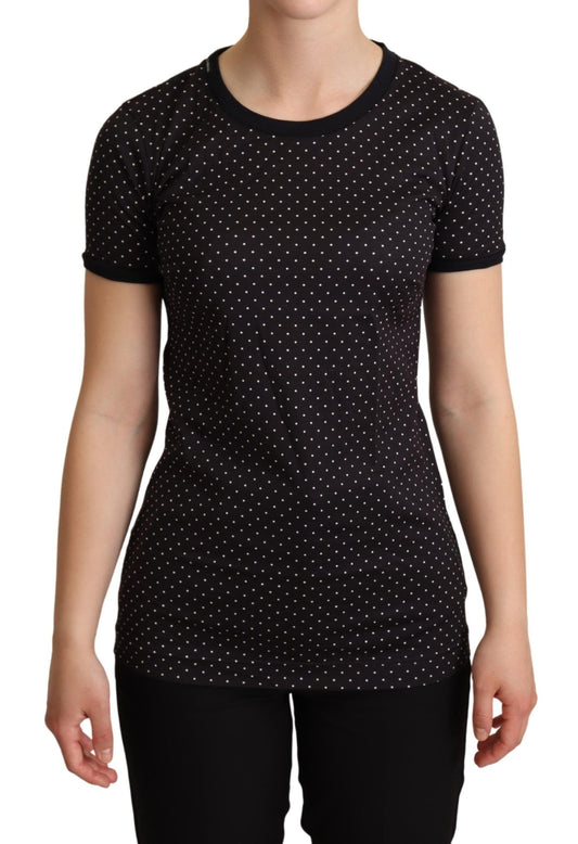 Black short sleeve shirt with white polka dots