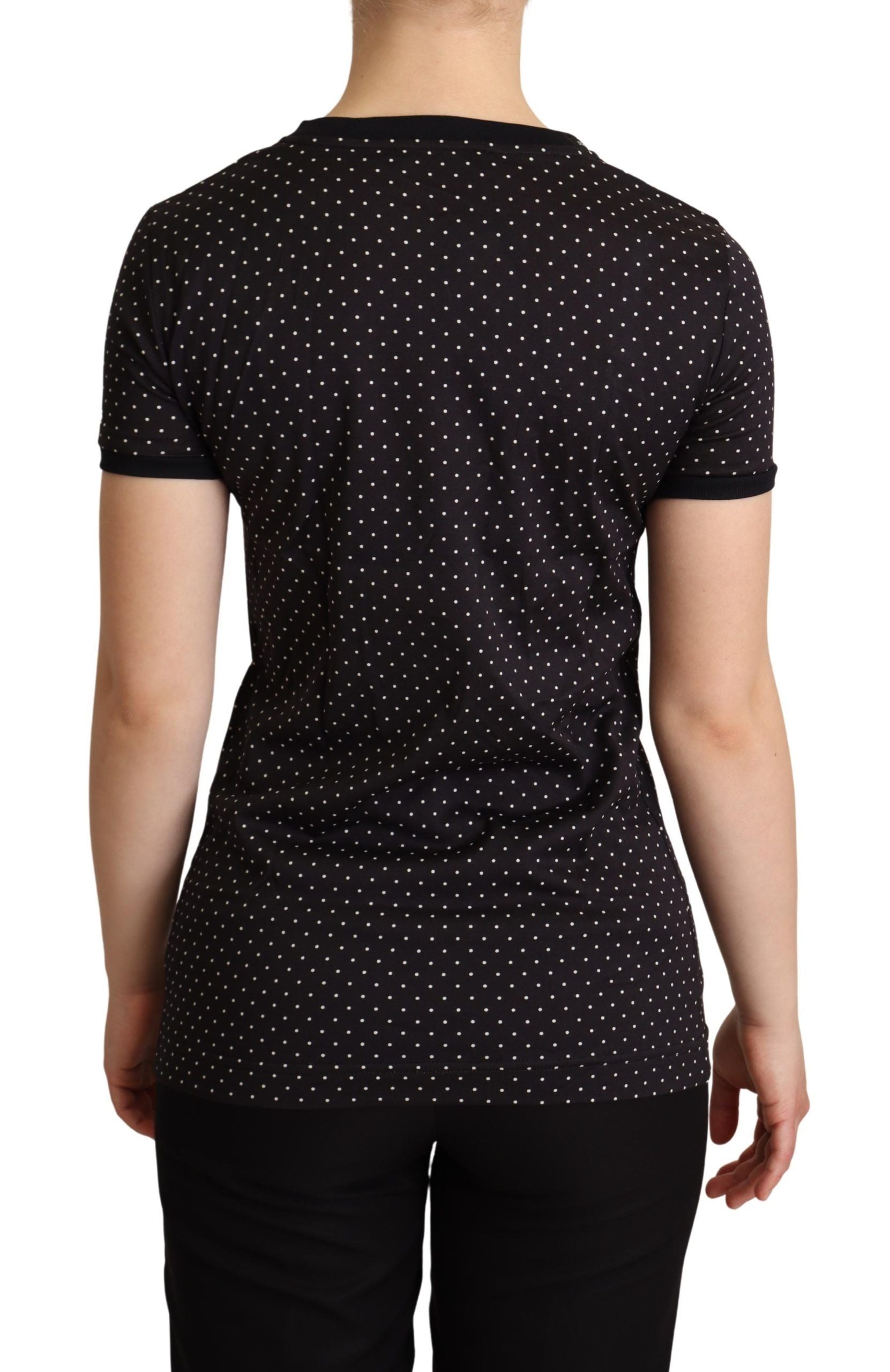 Black short sleeve shirt with white polka dots