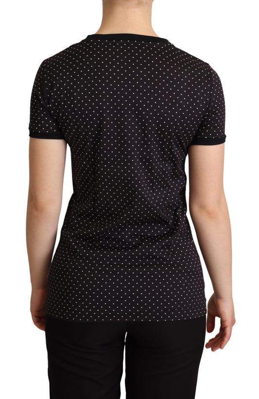 Black short sleeve shirt with white polka dots