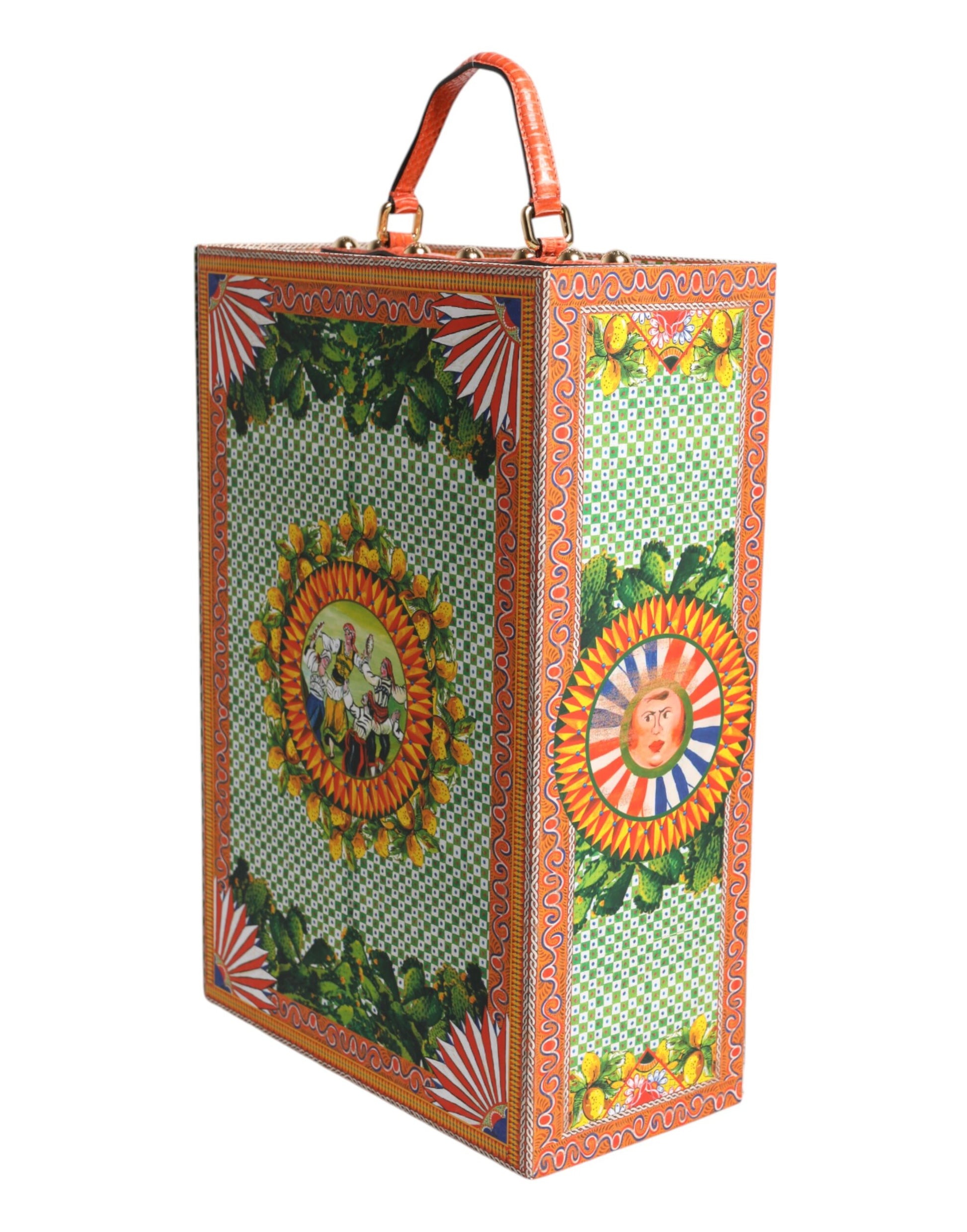 A colorful ceramic porcelain box with a floral design and a doll inside