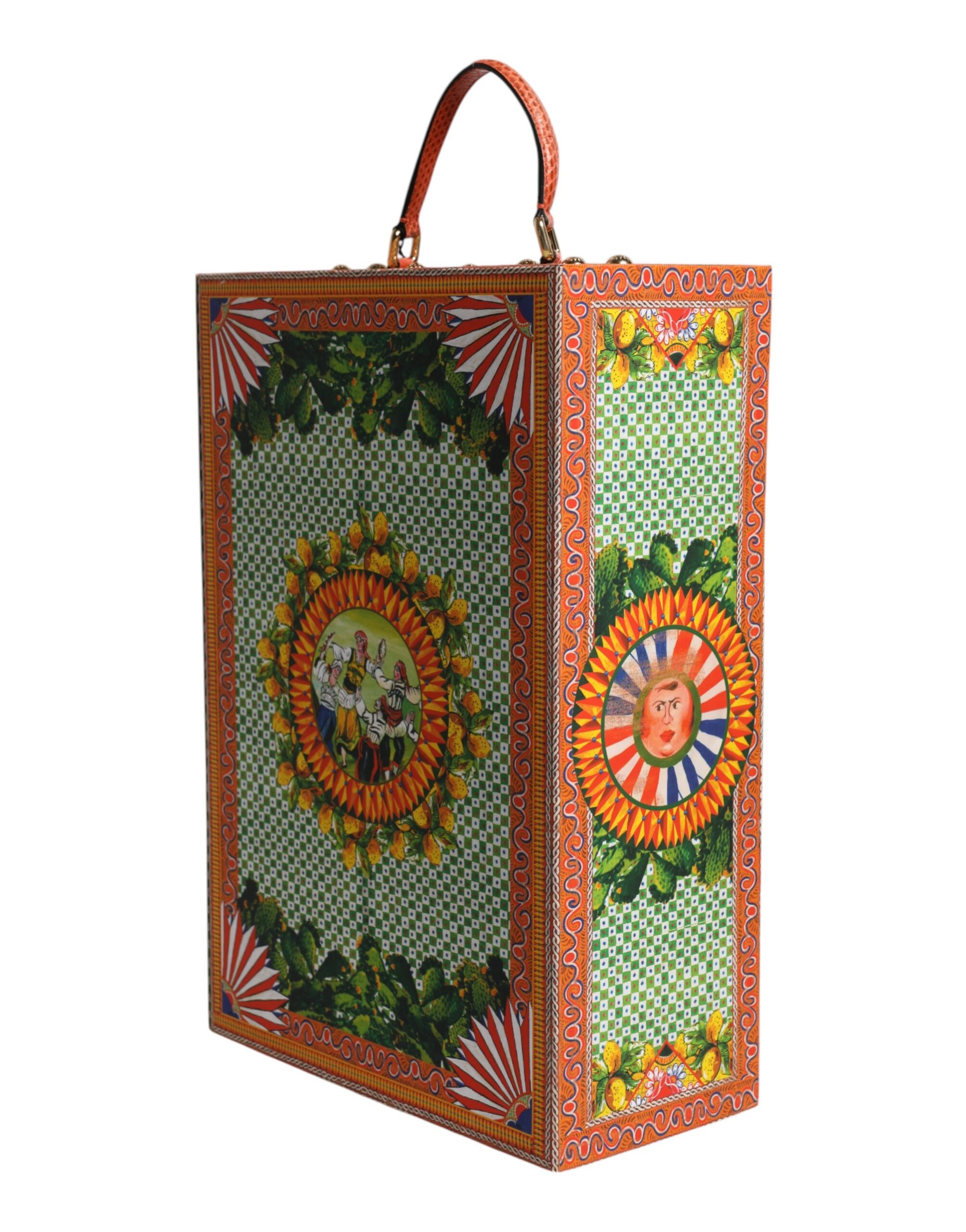 A colorful ceramic box with a floral design and a portrait of a woman