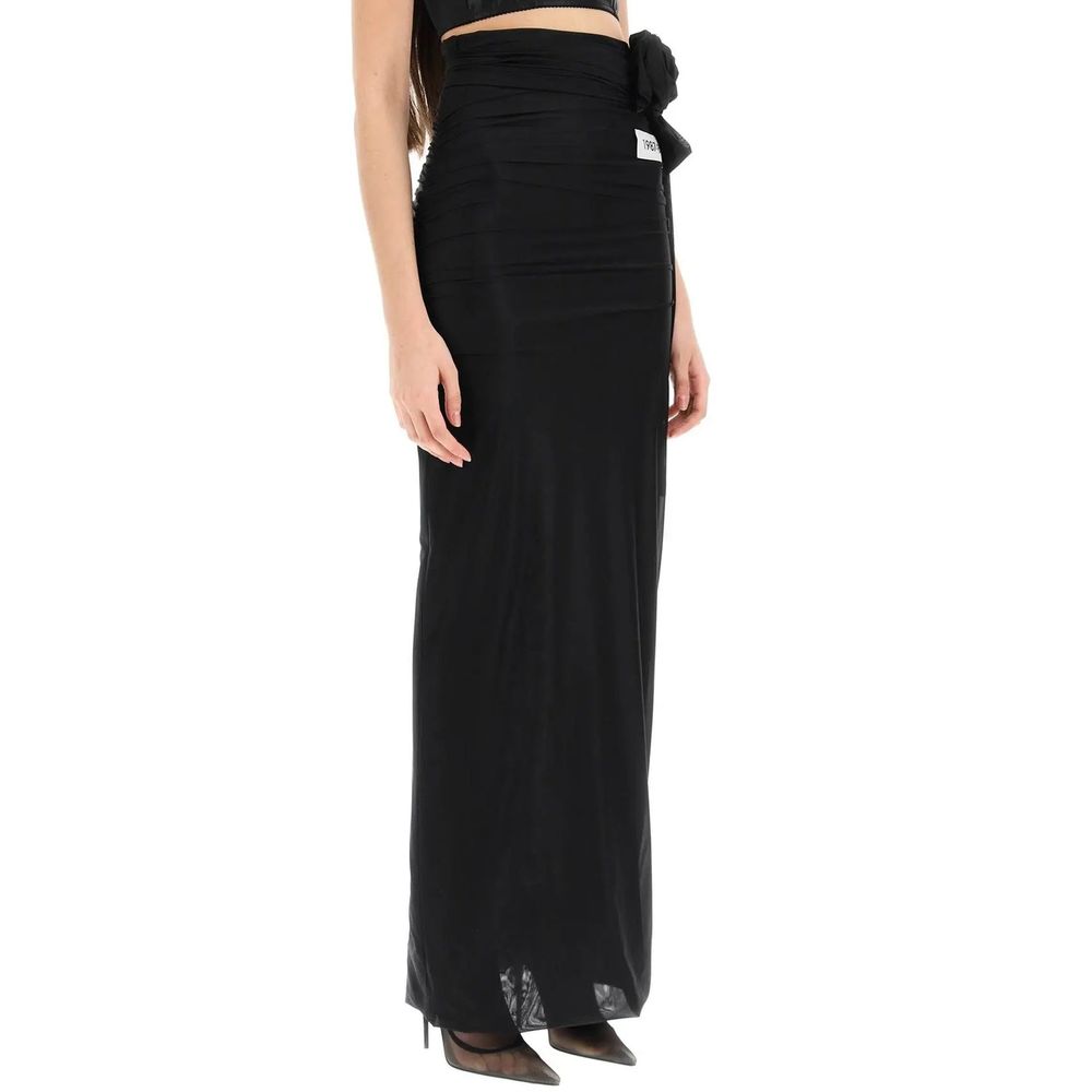 Long black dress with ruffled sleeves