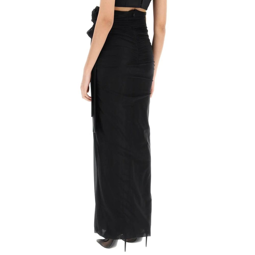 Long black dress with off-the-shoulder design