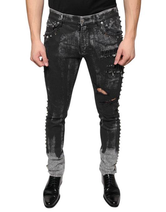 Mannequin wearing distressed jeans with rips and tears