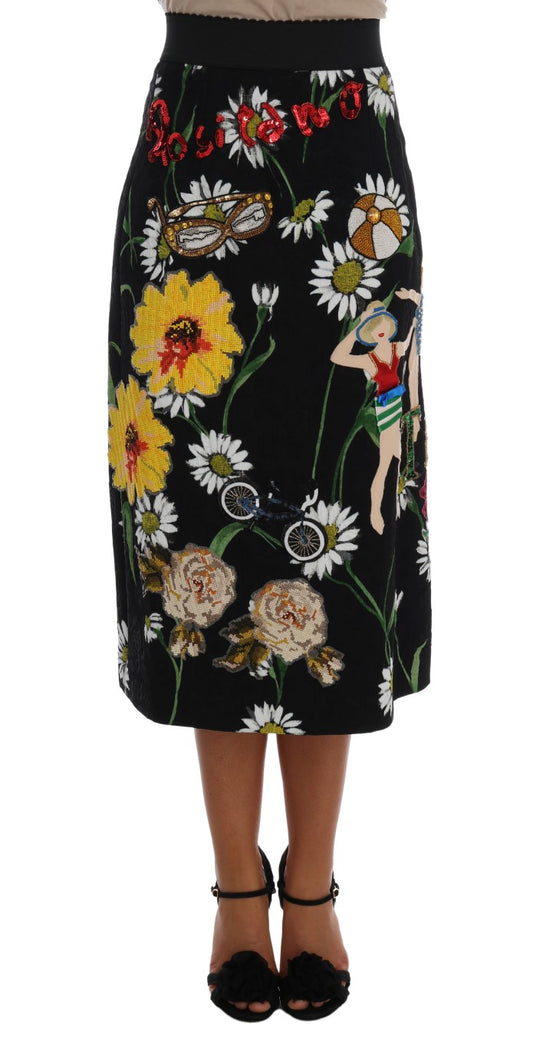 Skirt with floral pattern and buttons