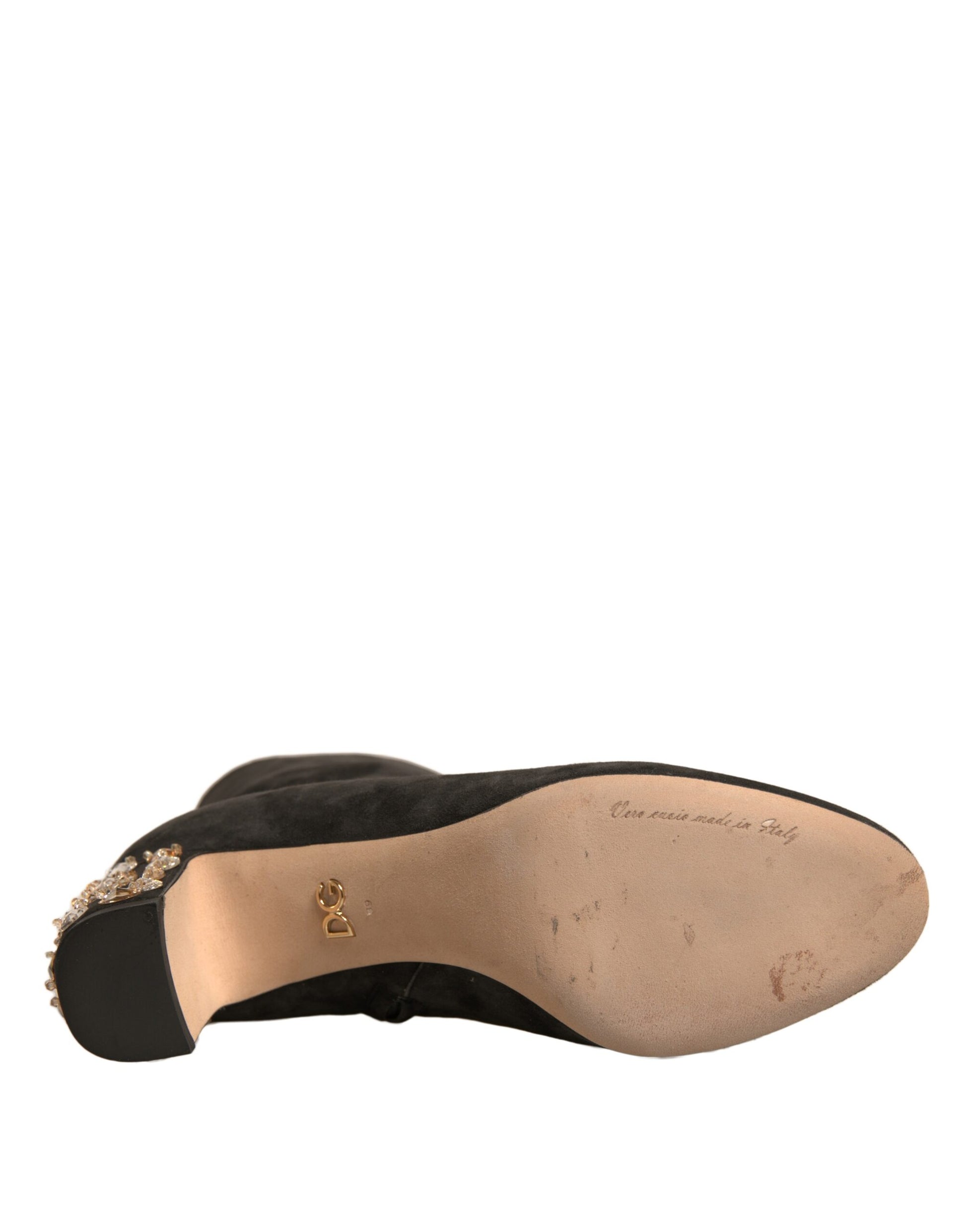 Black suede women's flat shoe with gold buckle detailing