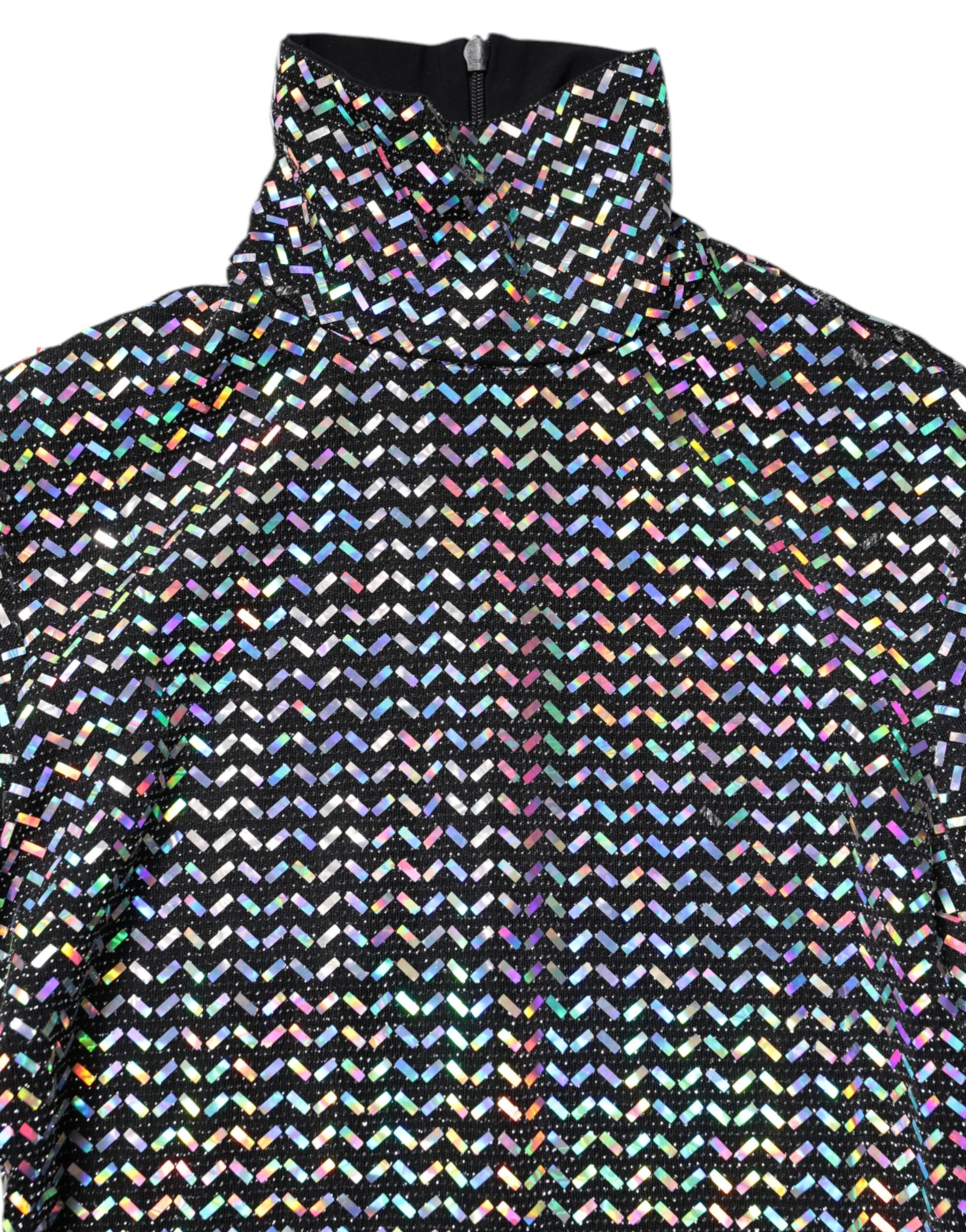 Colorful embellished nylon bodycon dress with hood and zipper