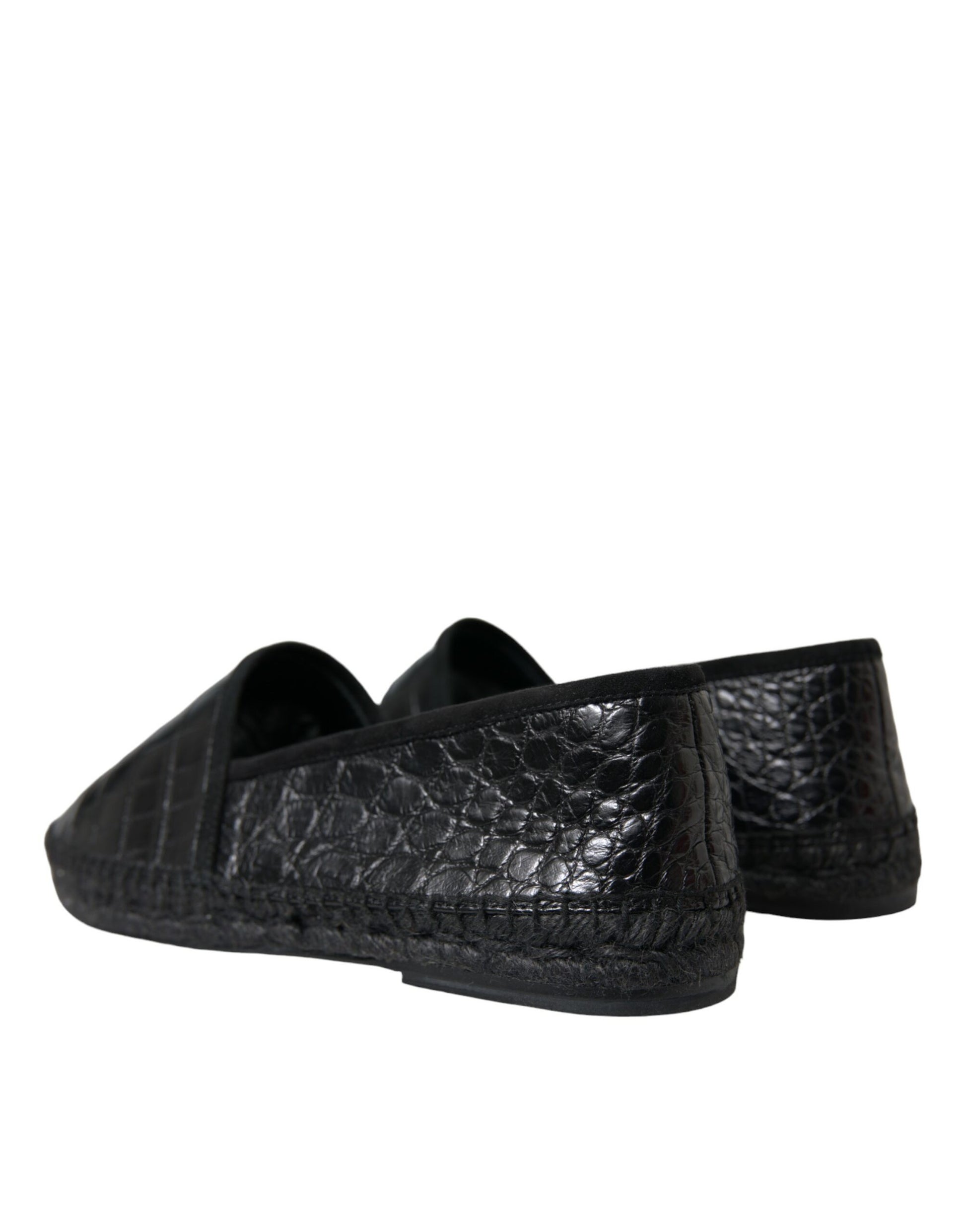 Pair of black shoes with a crocodile skin texture design