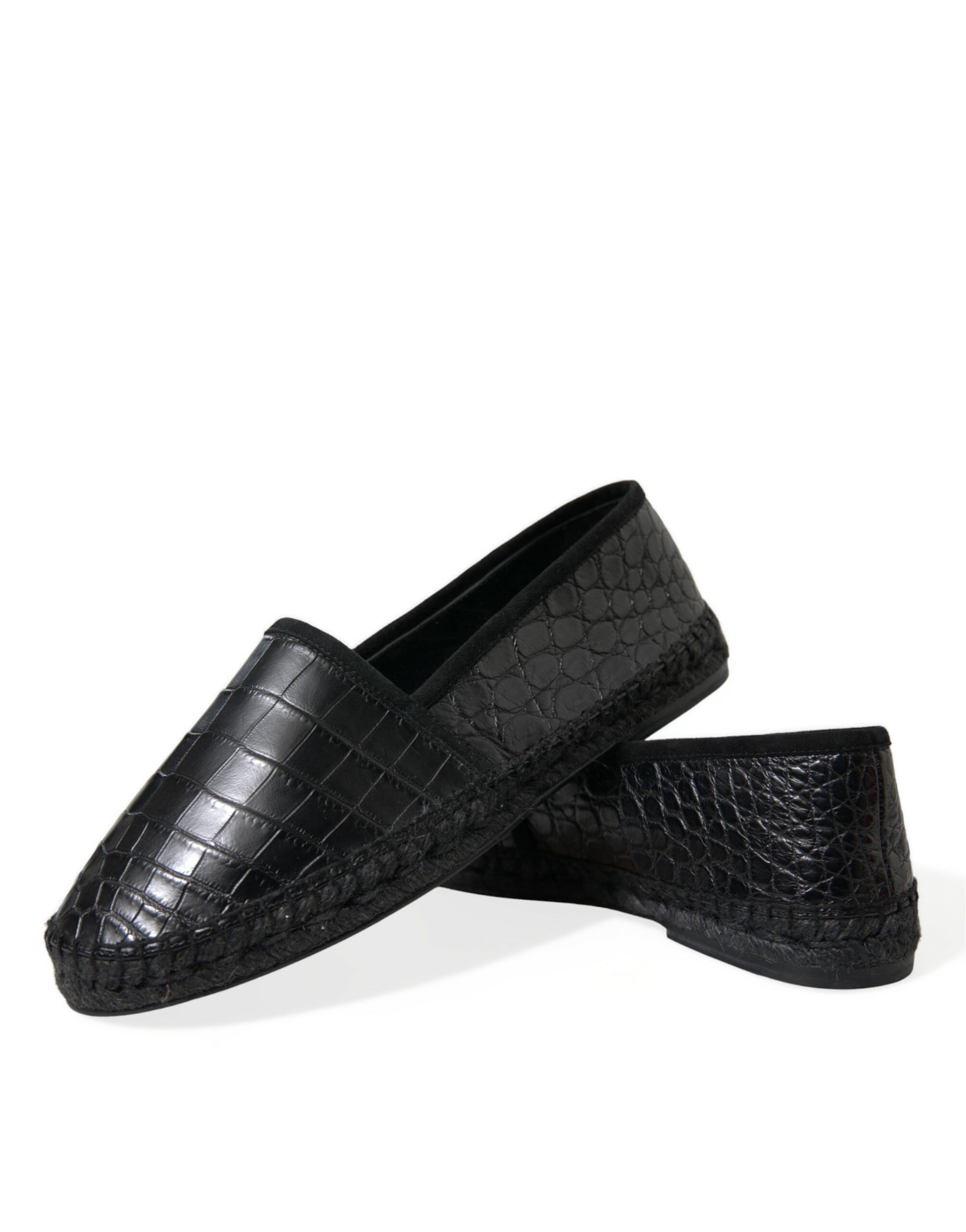 Pair of black loafers with a crocodile skin texture