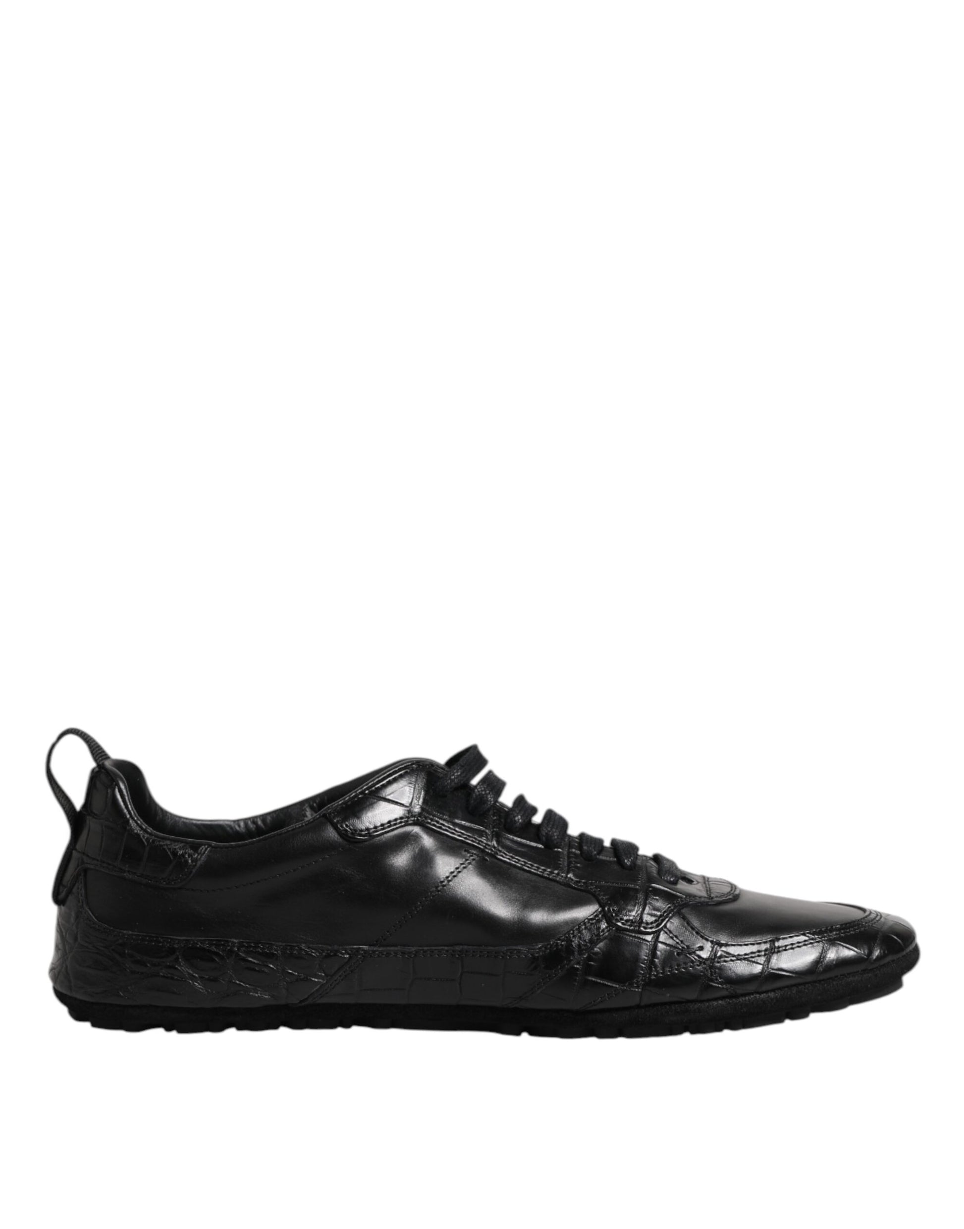 Black exotic leather low top sneakers with laces and a chunky sole