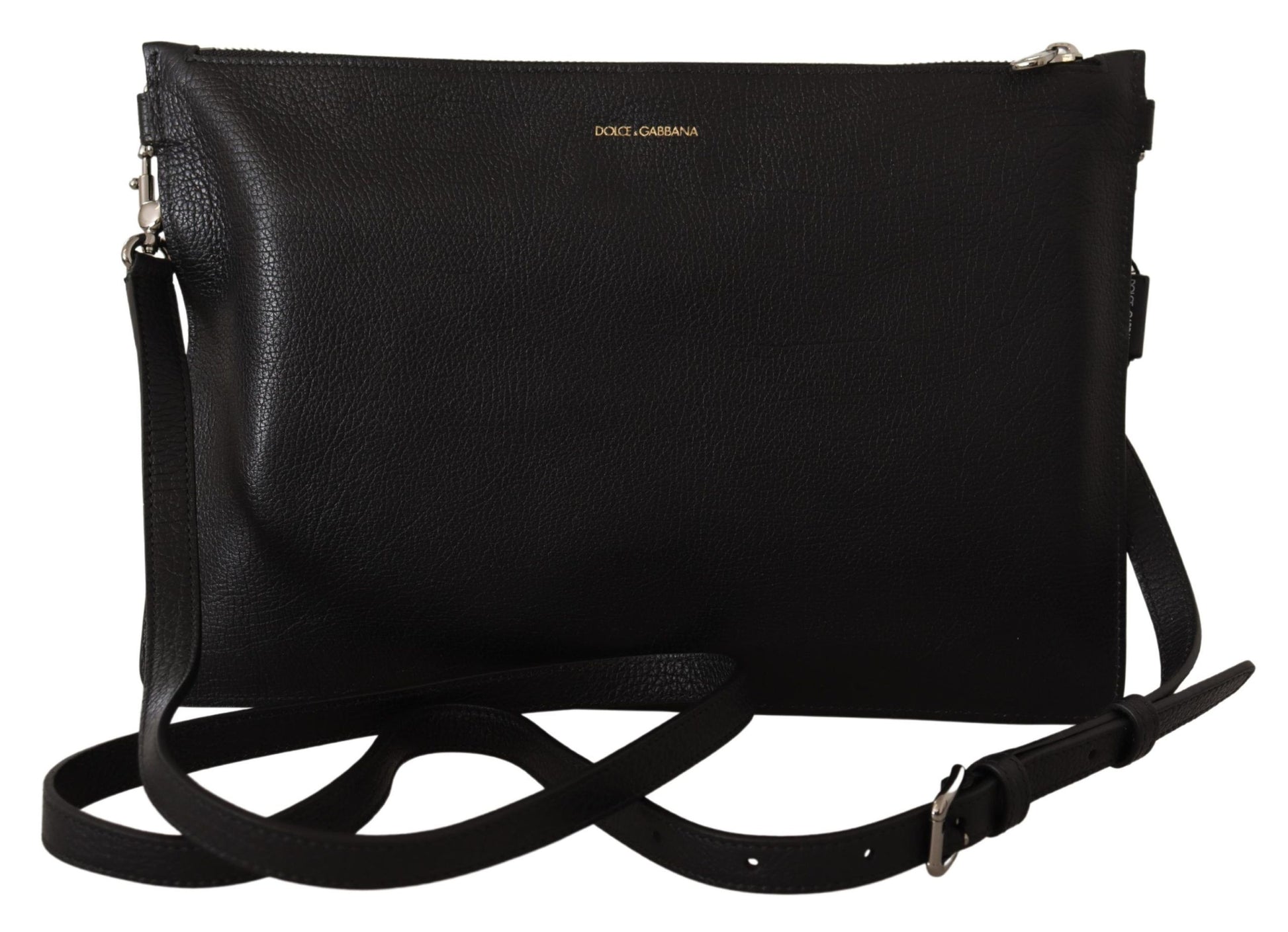 Black leather crossbody bag with strap