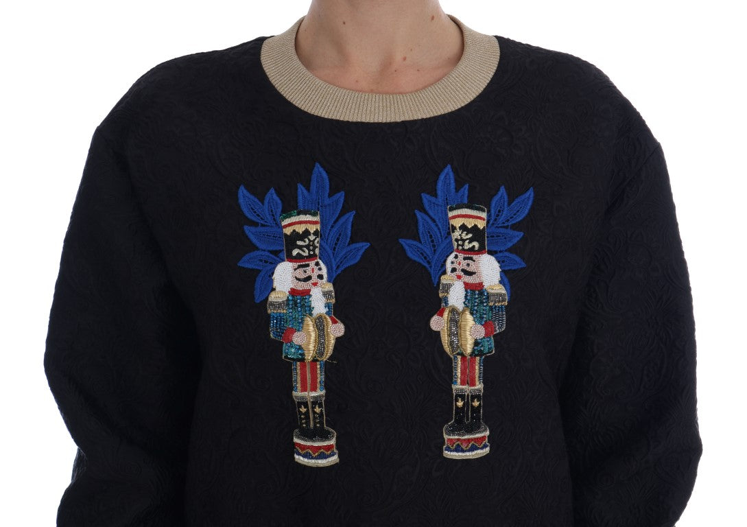 Blue sweater with Christmas tree embroidery on front