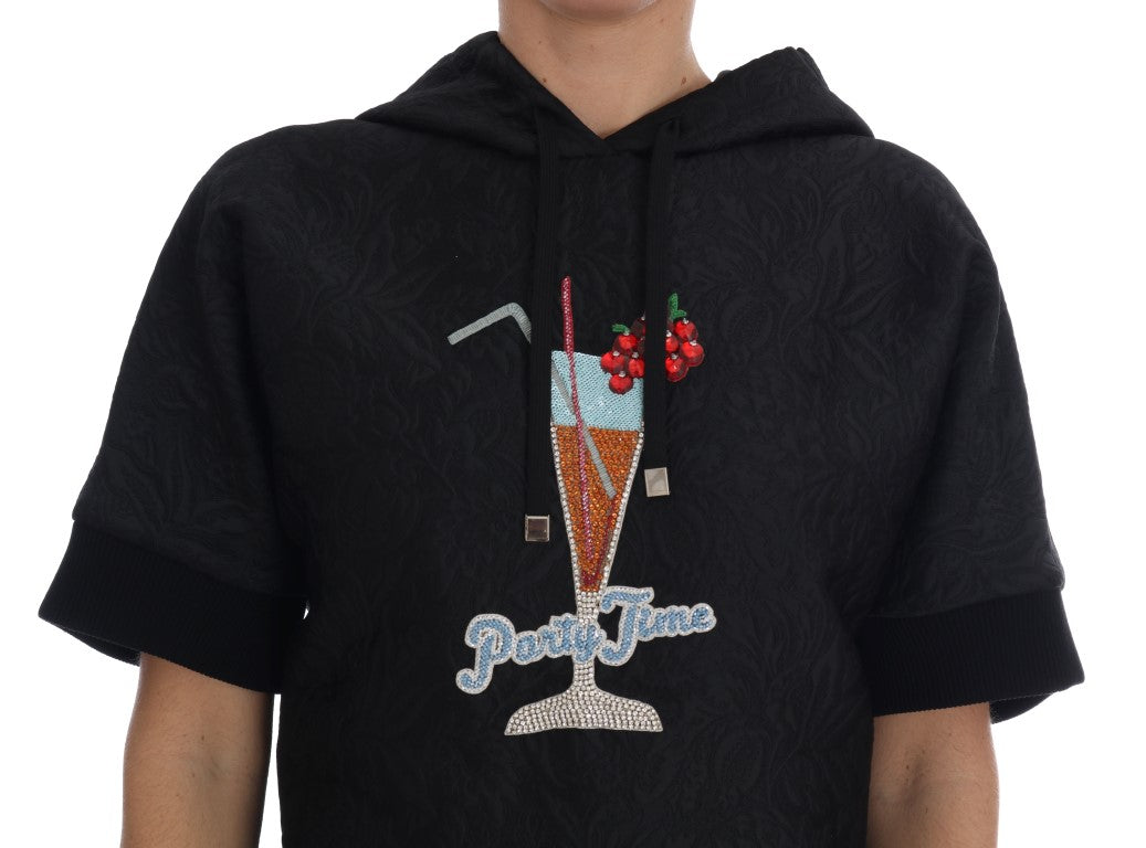 Black hoodie with embroidered drink and straws